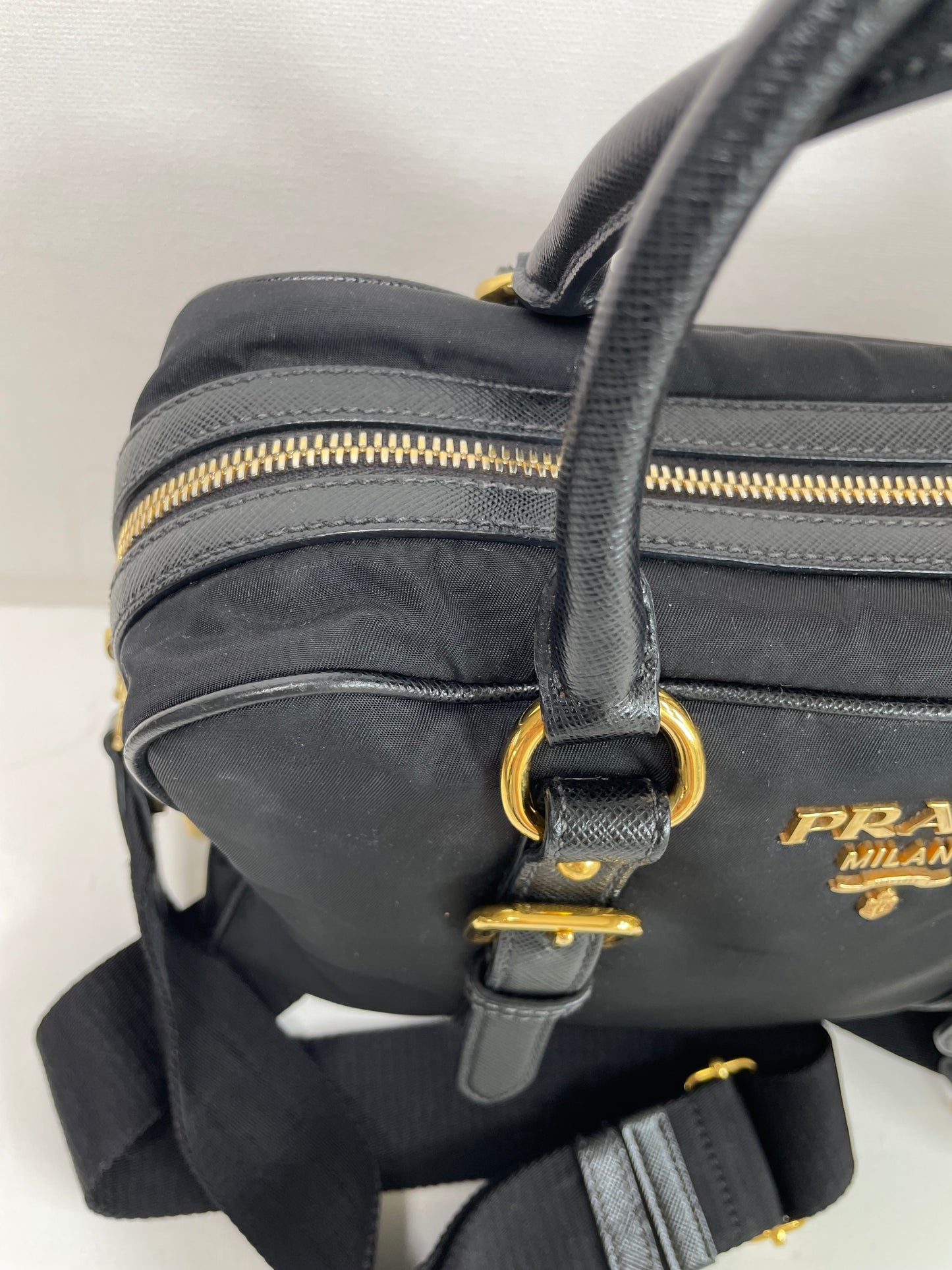 Preloved Prada Top Handle Tote Bag with Long Strap