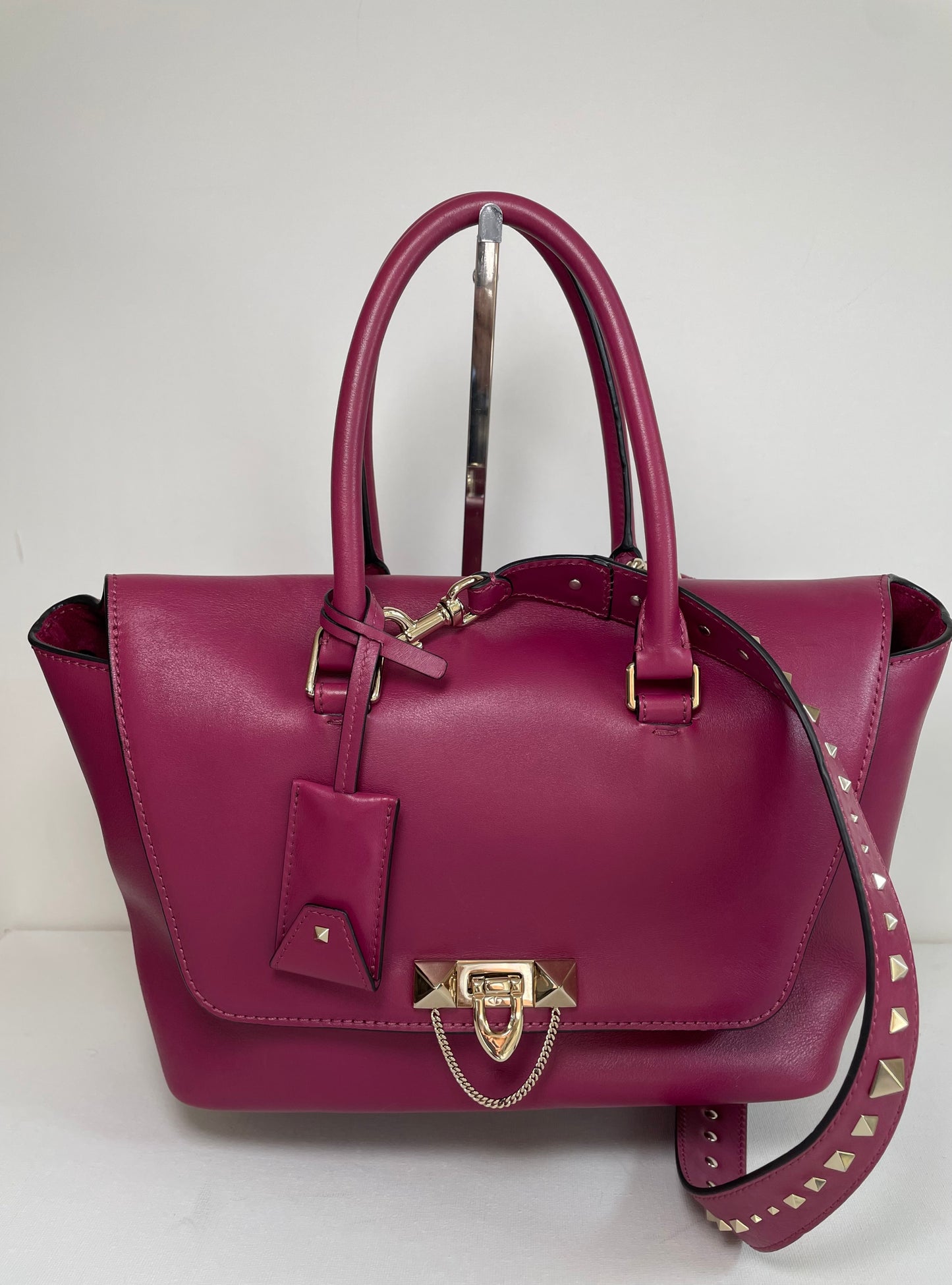 Preloved Valentino Garavani Rockstud Demilune Double Handle Satchel Bag, Small