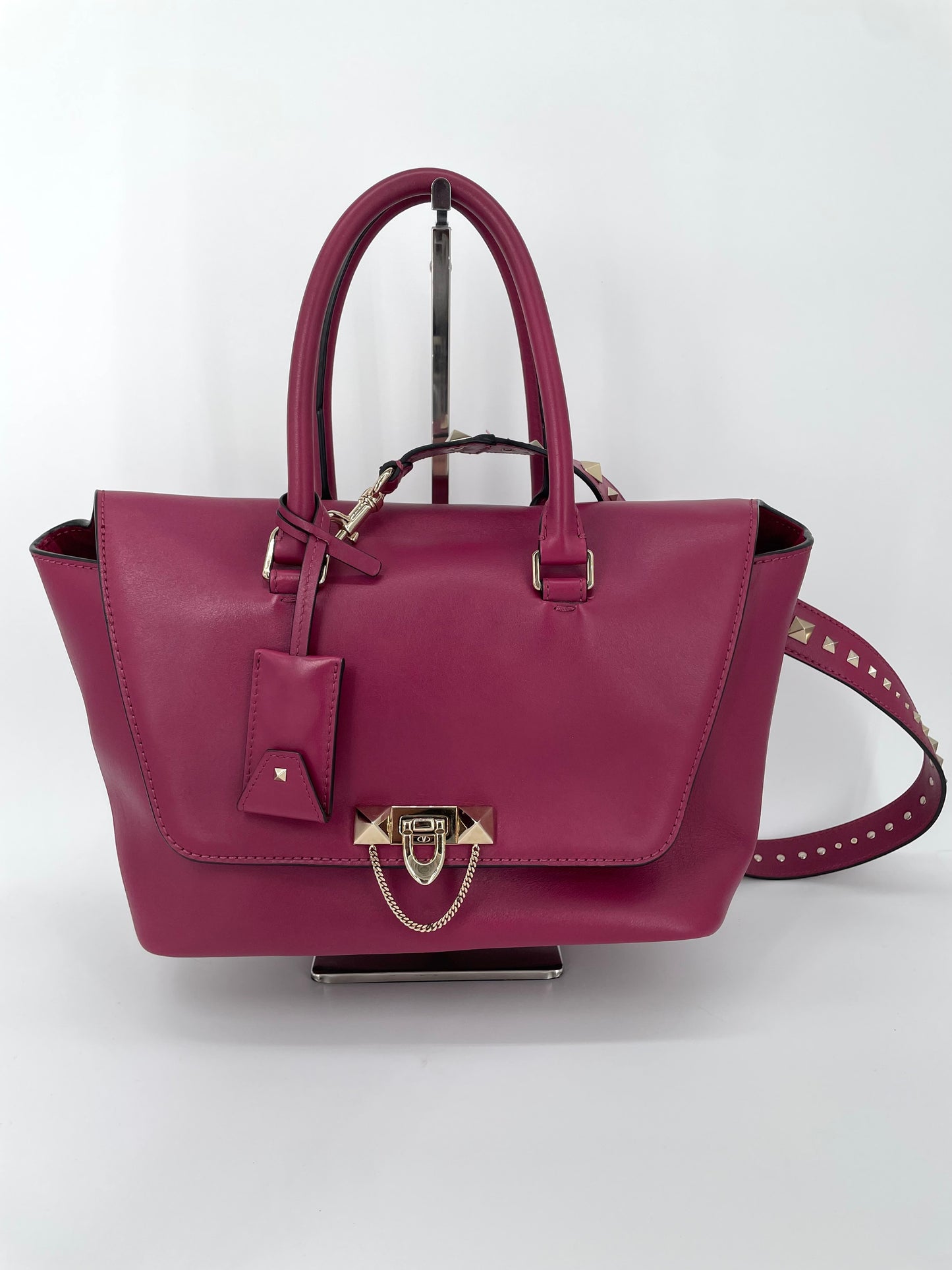 Preloved Valentino Garavani Rockstud Demilune Double Handle Satchel Bag, Small