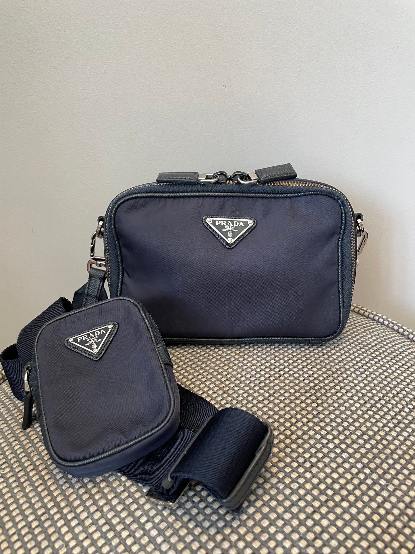 Preloved Prada Re-Nylon and Saffiano leather crossbody camera bag