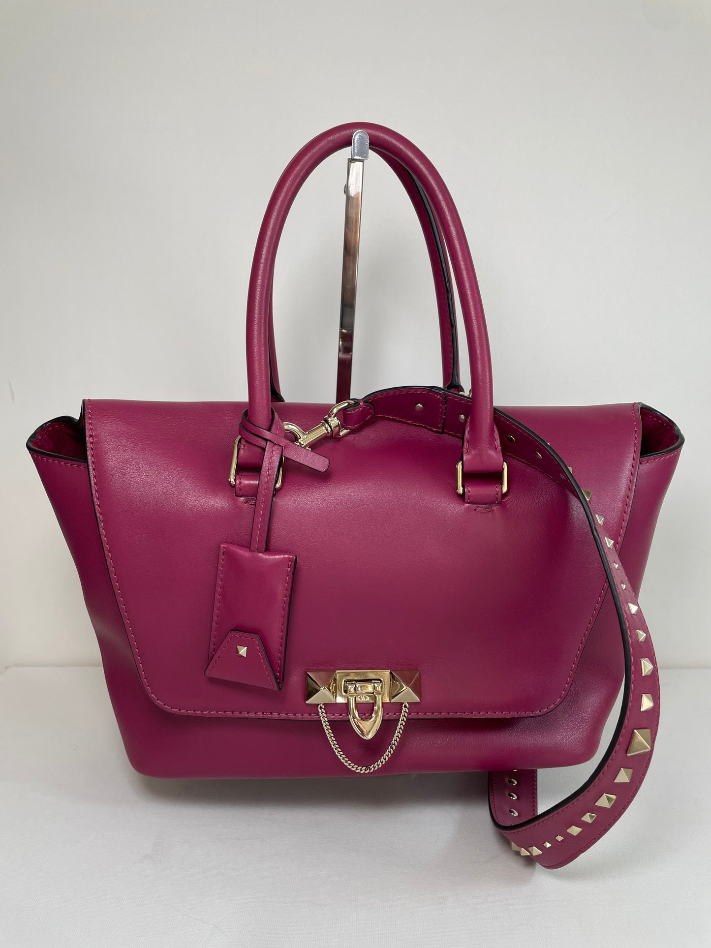 Preloved Valentino Garavani Rockstud Demilune Double Handle Satchel Bag, Small