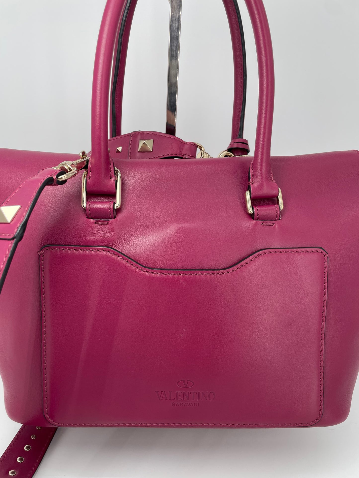 Preloved Valentino Garavani Rockstud Demilune Double Handle Satchel Bag, Small