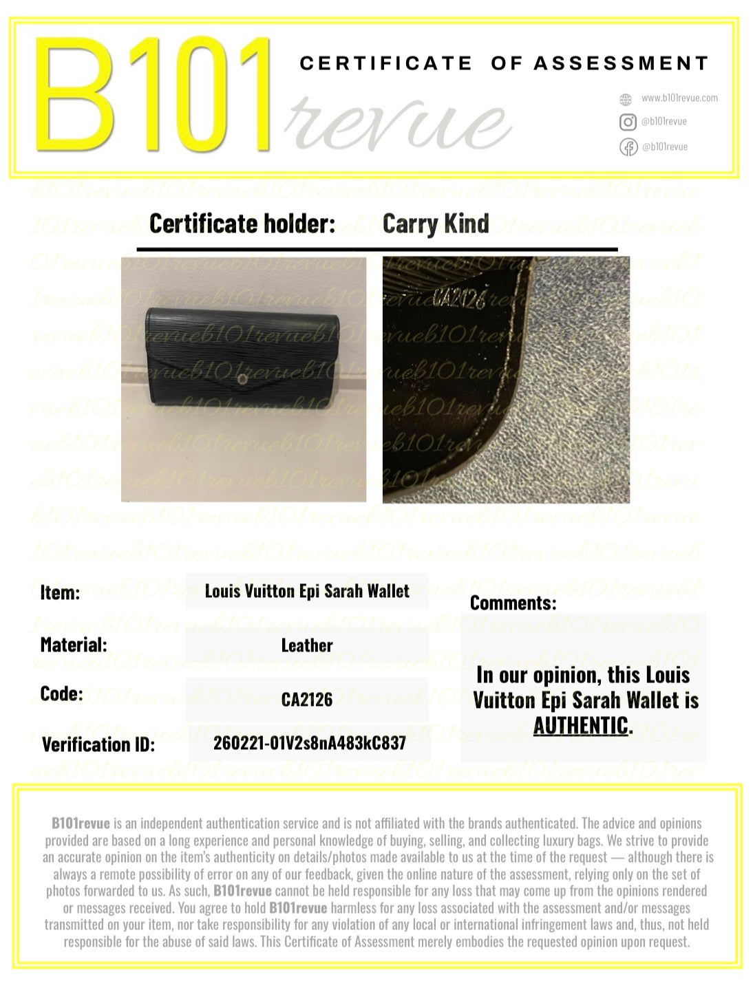 Preloved Louis Vuitton Sarah Epi Leather Continental Wallet