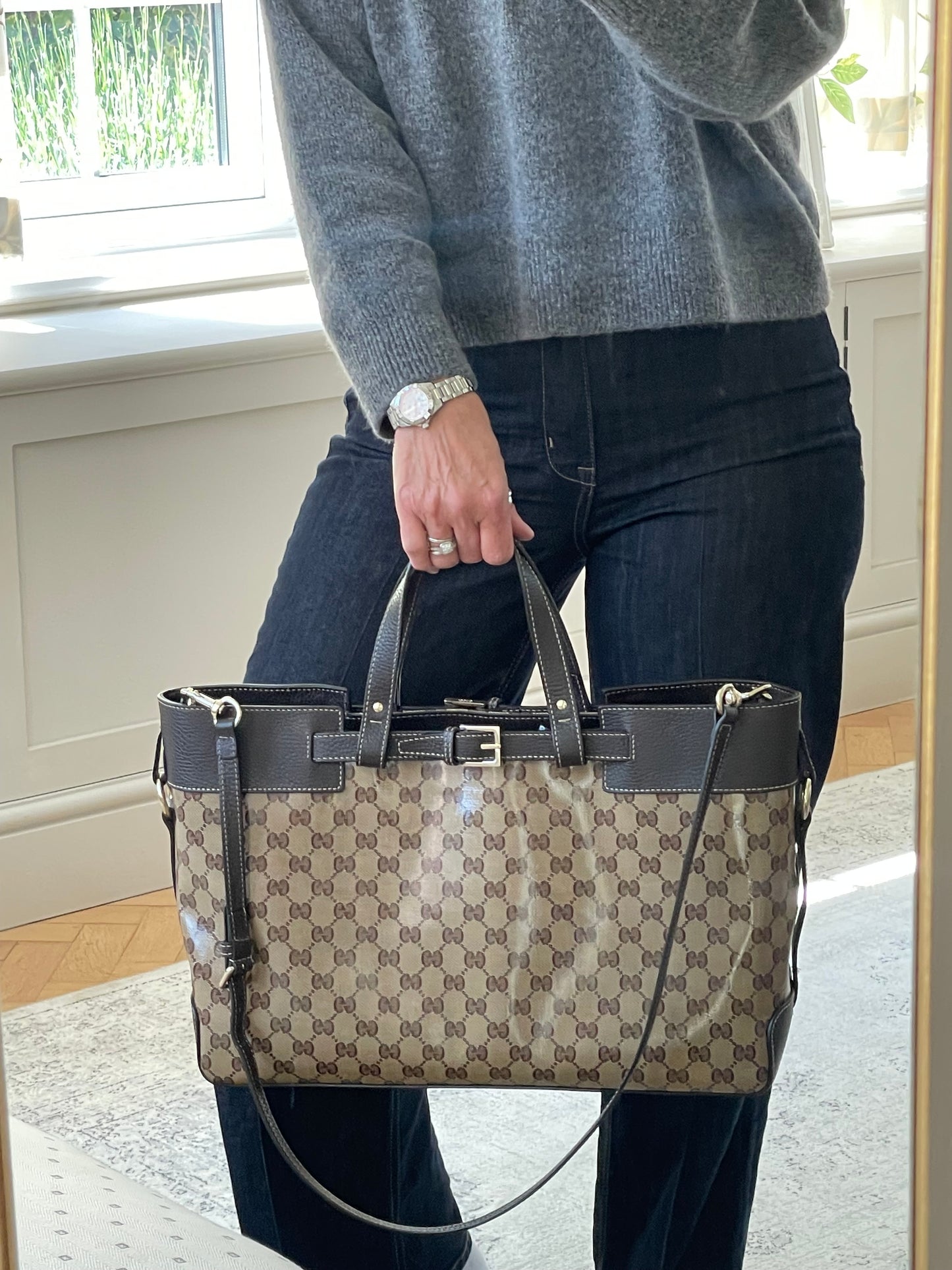 Preloved Gucci GG Crystal Coated Canvas Belted Tote Bag
