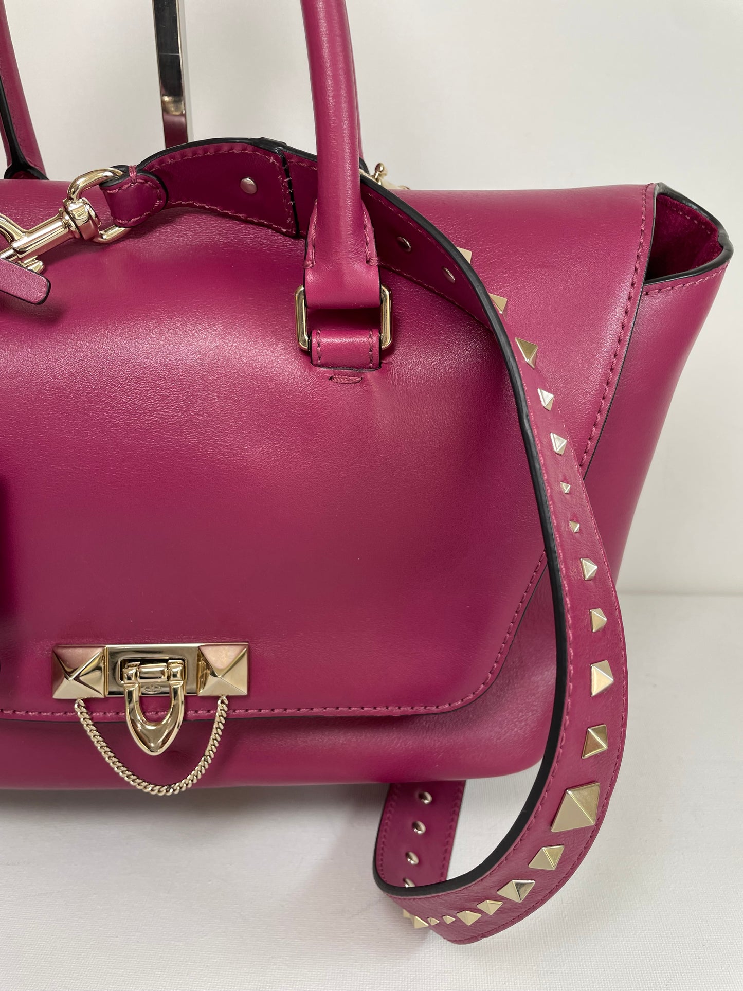 Preloved Valentino Garavani Rockstud Demilune Double Handle Satchel Bag, Small