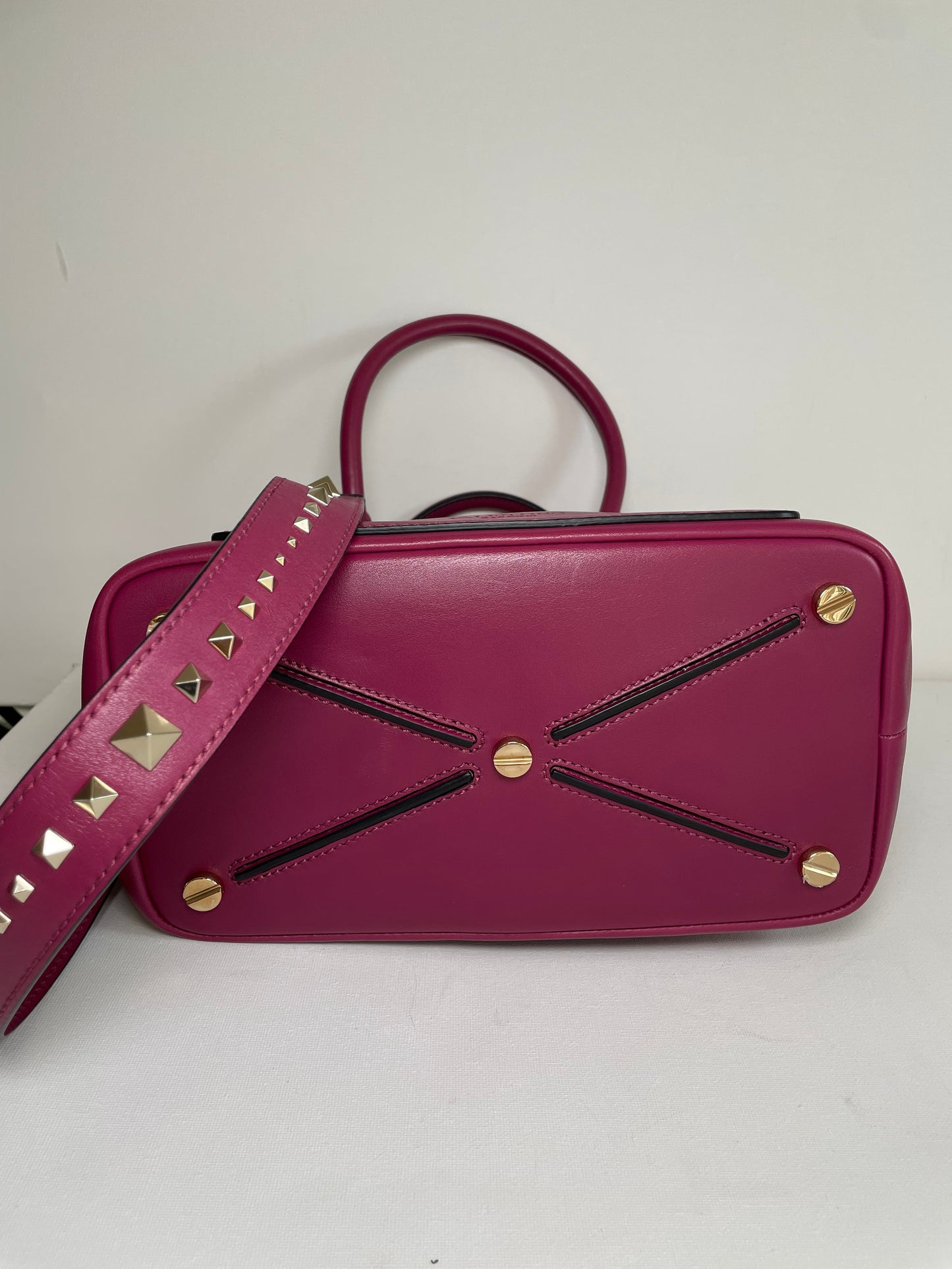 Preloved Valentino Garavani Rockstud Demilune Double Handle Satchel Bag, Small