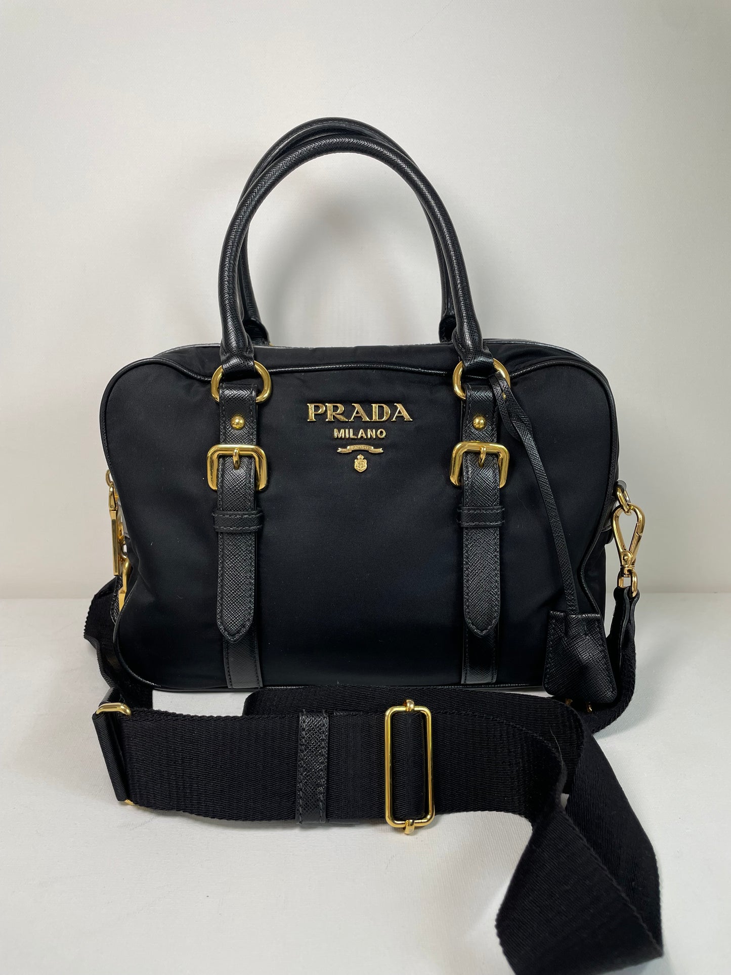 Preloved Prada Top Handle Tote Bag with Long Strap