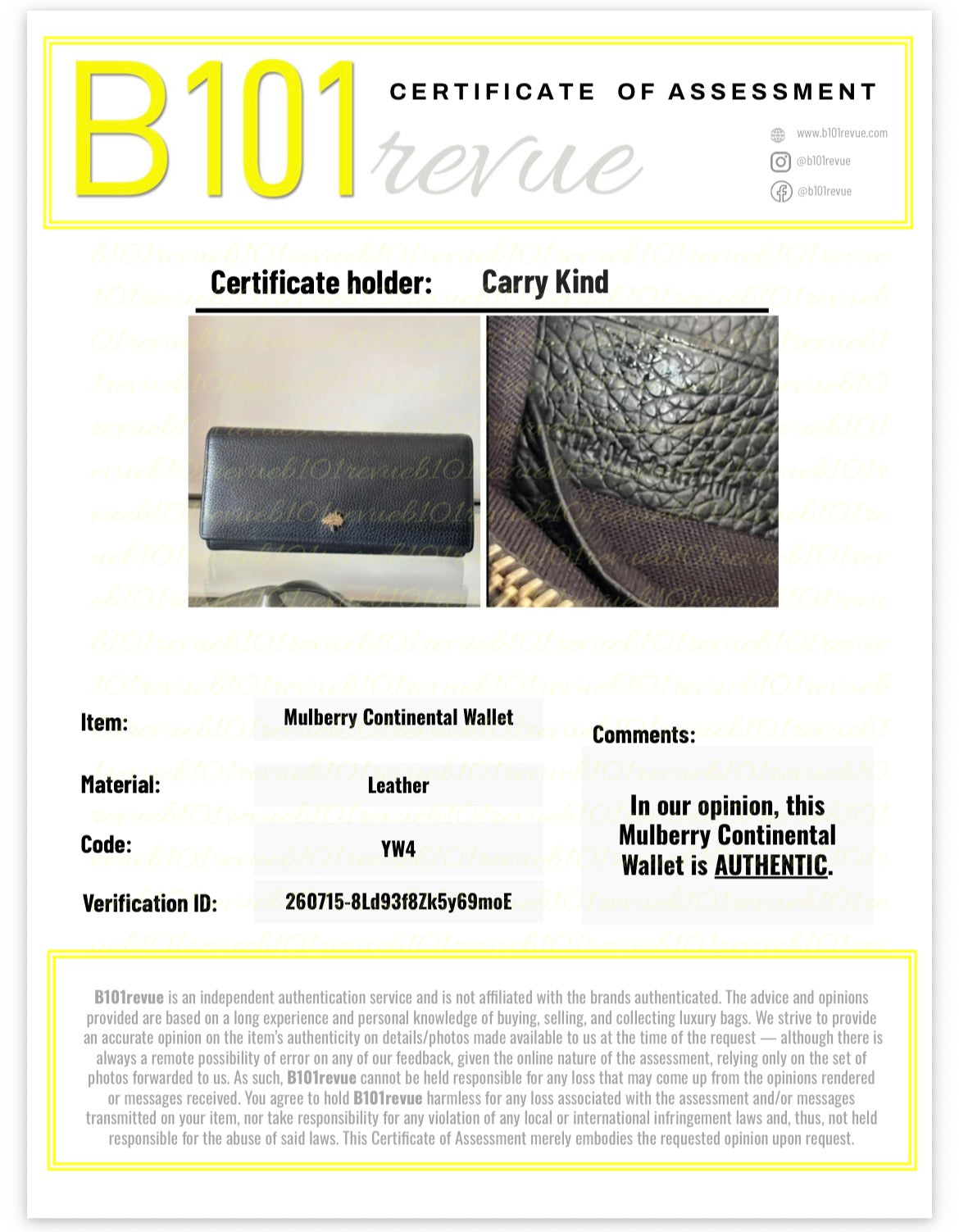 Preloved Mulberry Continental Tree Classic Grain Wallet