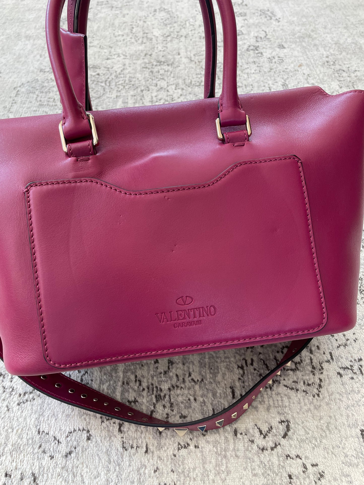 Preloved Valentino Garavani Rockstud Demilune Double Handle Satchel Bag, Small