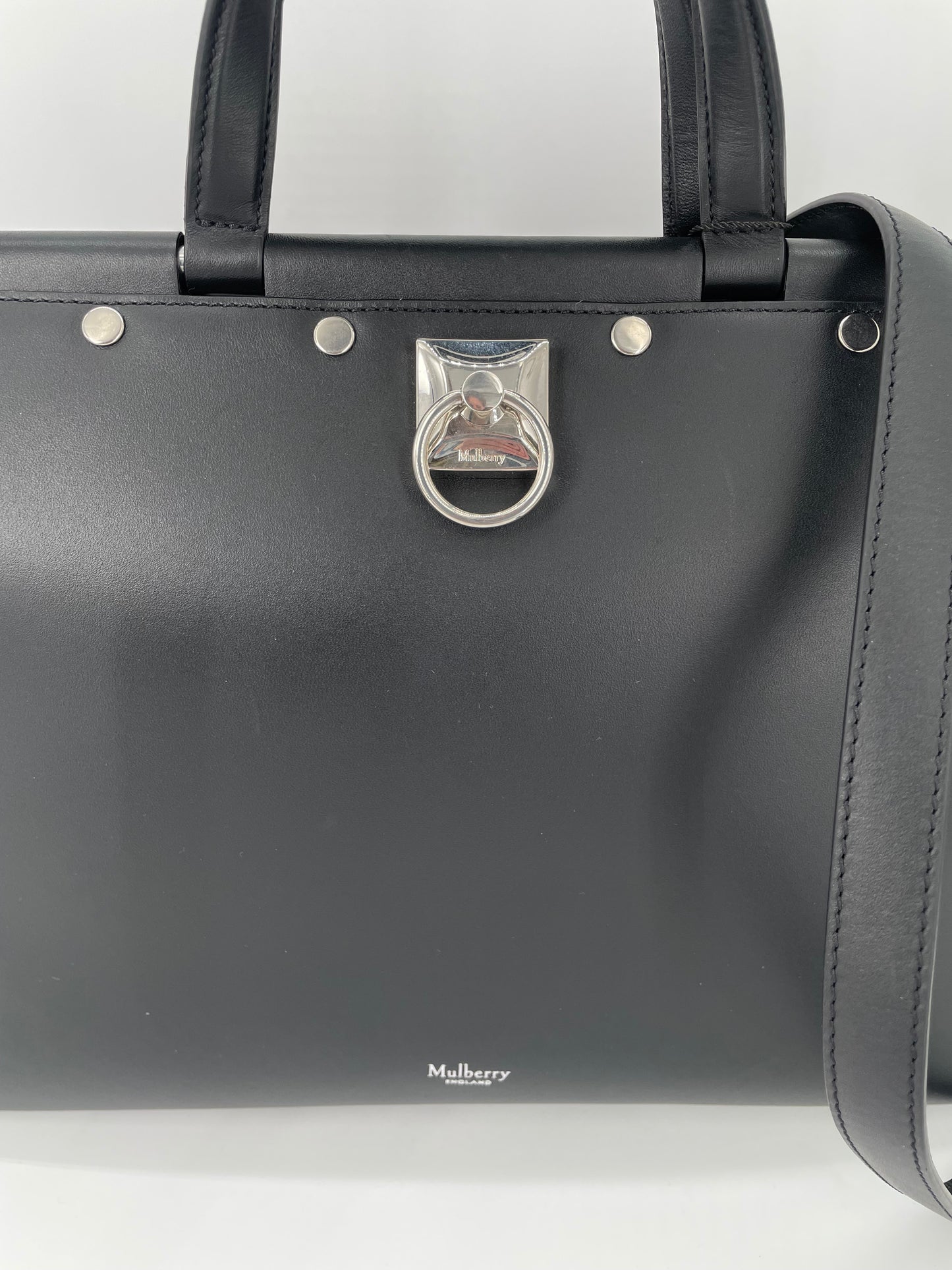 Preloved Mulberry Iris Top Handle Flat Stud Tote Bag with Long Strap