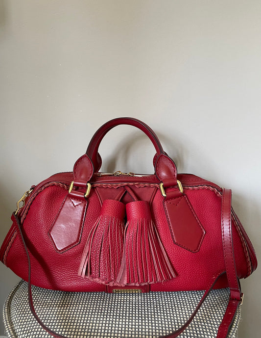 Preloved Burberry Prorsum Oversized Tassel Bag with long strap