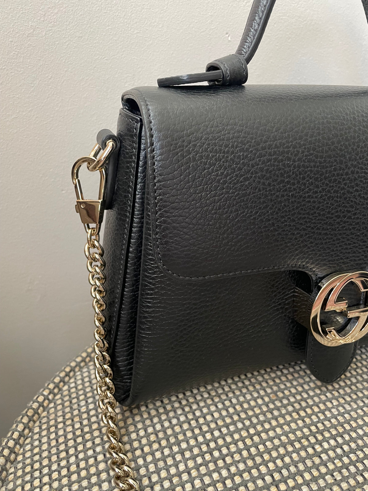 Preloved Gucci Dollar Interlocking Top Handled Shoulder Bag, Medium
