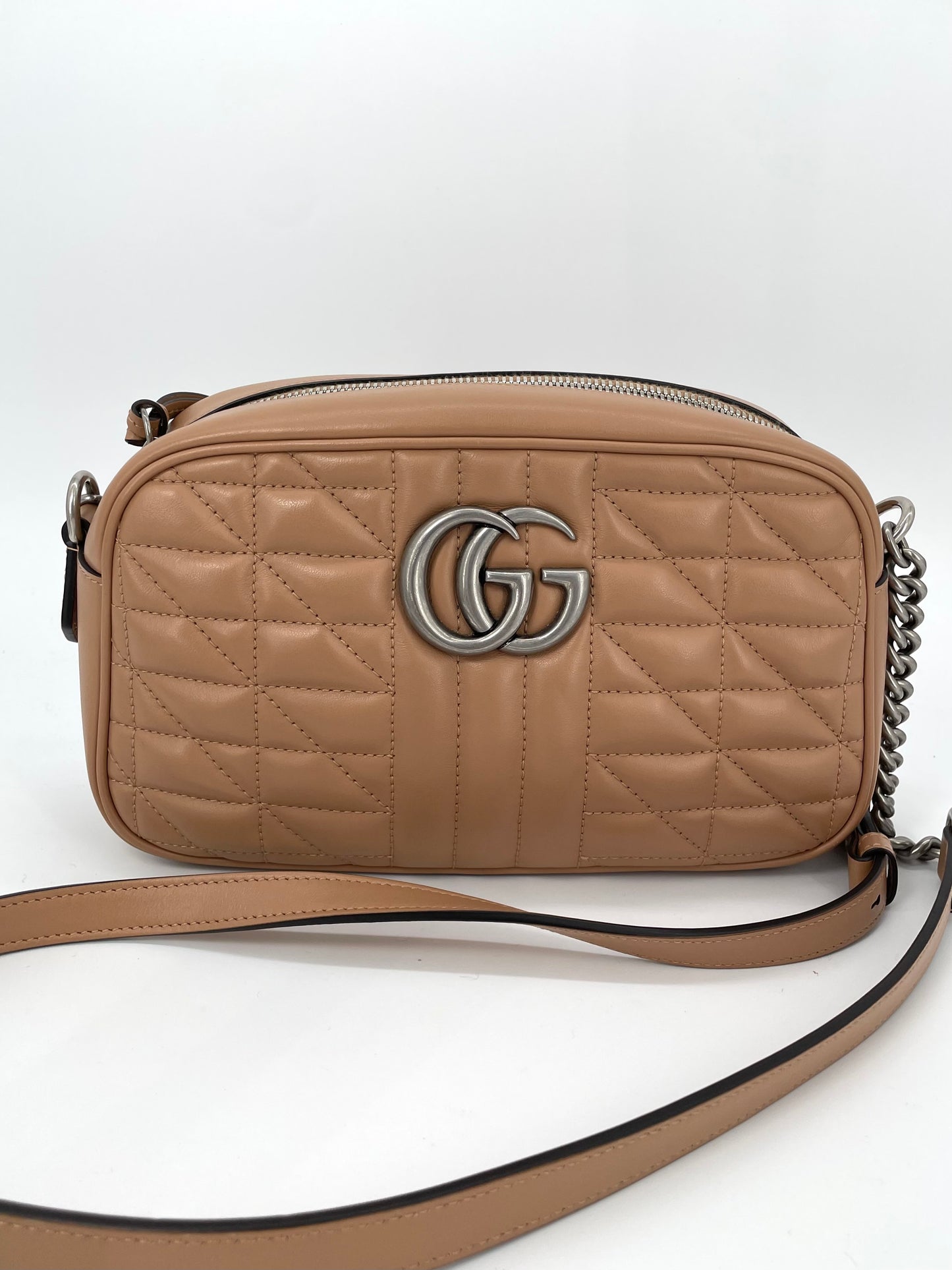 Preloved Gucci Quilted Leather Geometric Marmont Crossbody Bag, Small