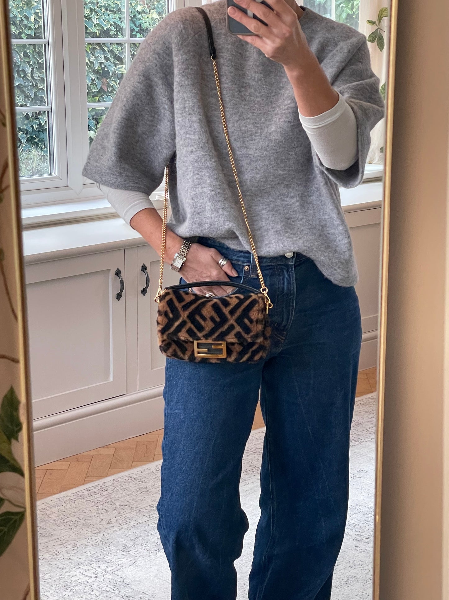 Preloved Fendi Shearling Sheepskin FF Chain Baguette, Mini