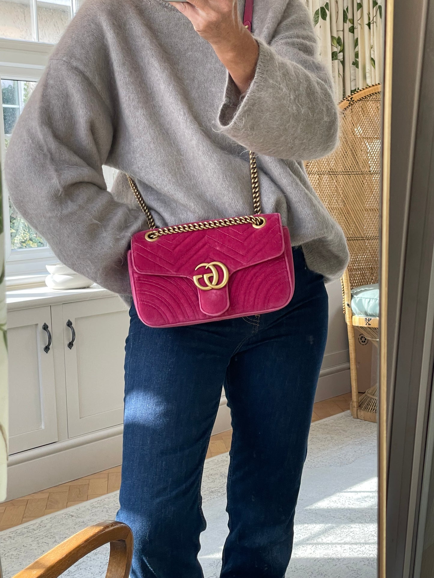 Preloved Gucci Velvet Matelasse GG Marmont Shoulder Bag, Small