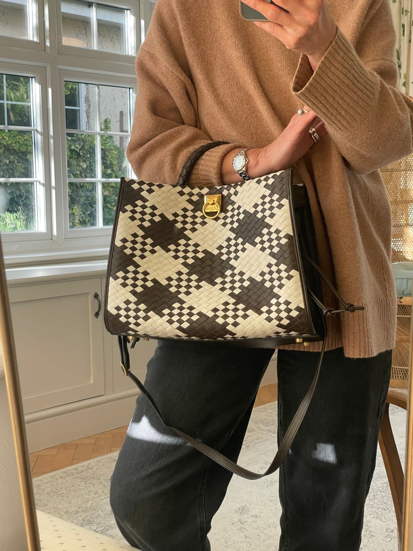 Preloved Mulberry Iris Woven Tote Bag with Long Strap