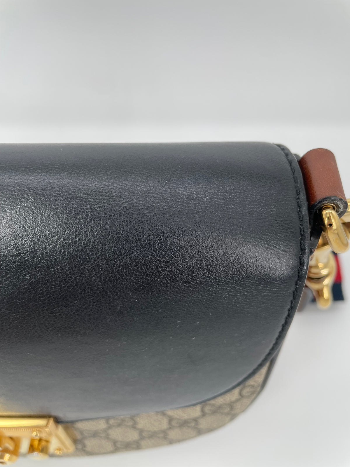 Preloved Gucci GG Supreme Monogram Saddle Lock Messenger Shoulder Bag, Small