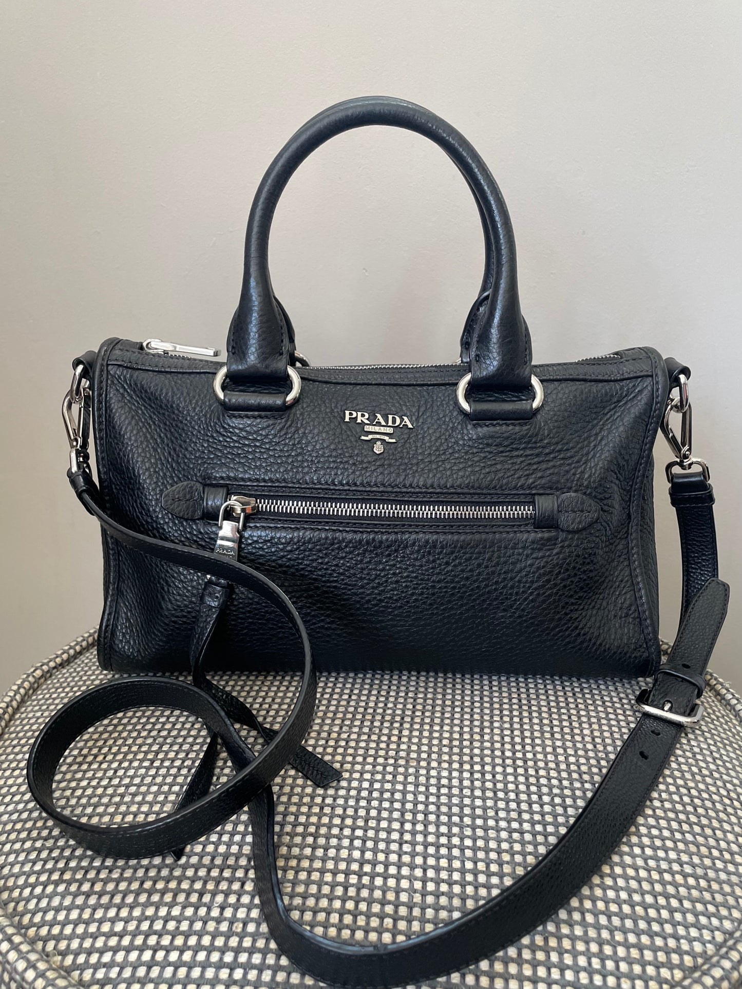 Preloved Prada Vitello Daino Bauletto Bag, Small