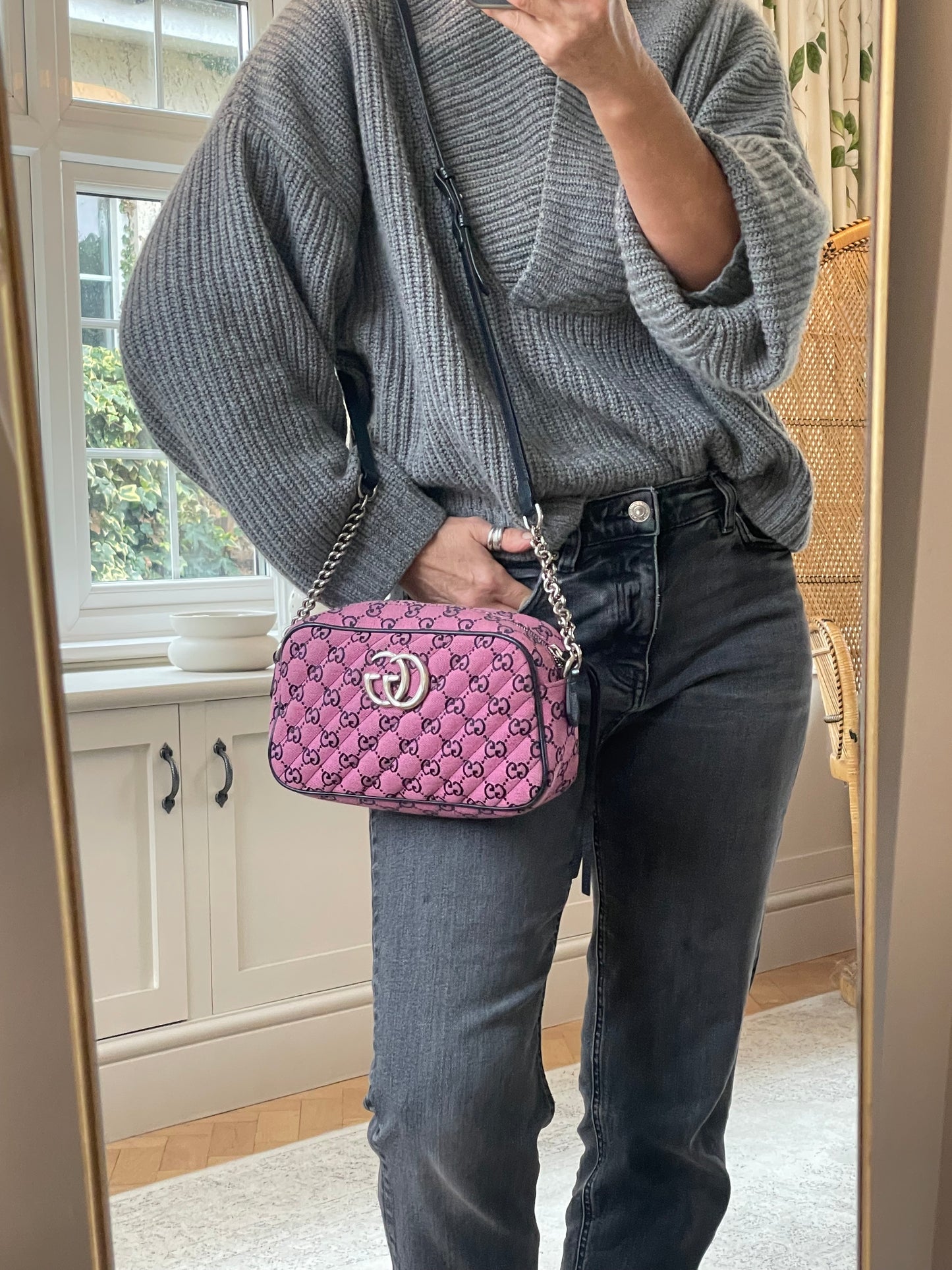 Preloved Gucci Diagonal Quilted Canvas Marmont Camera Bag, Small