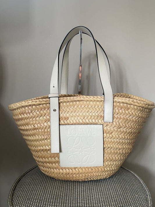 Preloved Loewe Raffia Basket Bag, Medium
