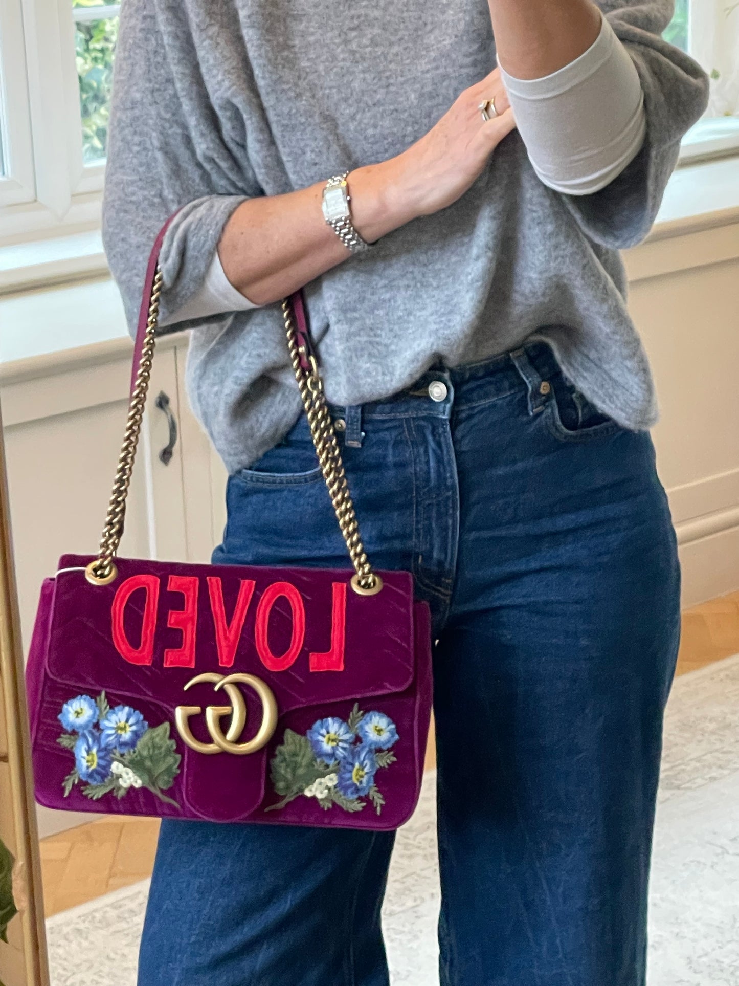 Preloved Gucci  Embroidered ‘LOVED’ Marmont shoulder Bag, Medium