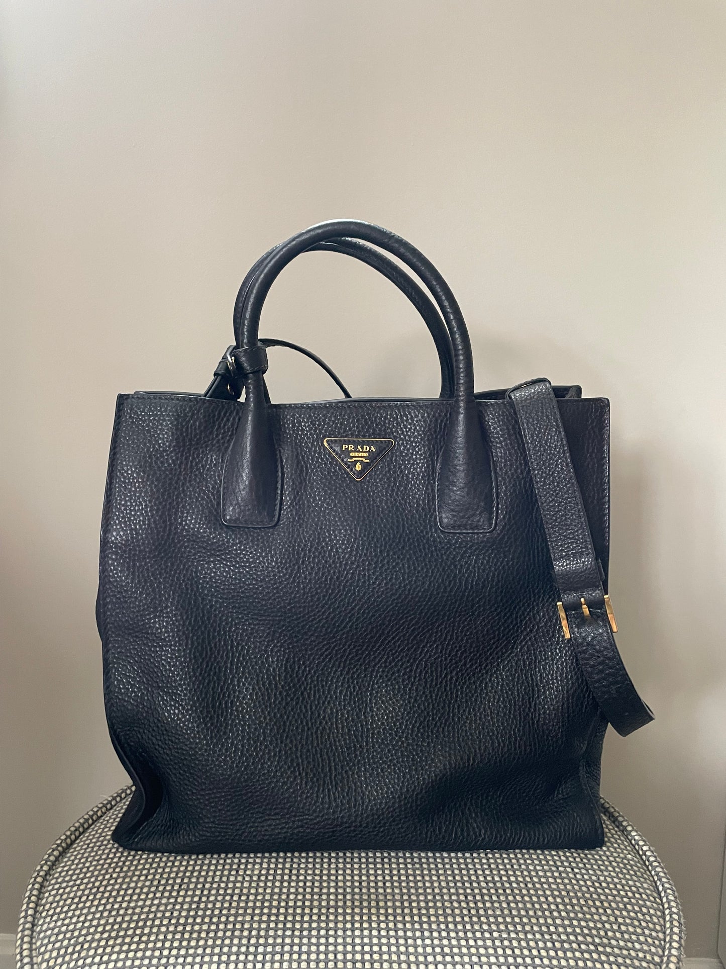 Preloved Prada Vitello Daino Tote Bag with Long Strap