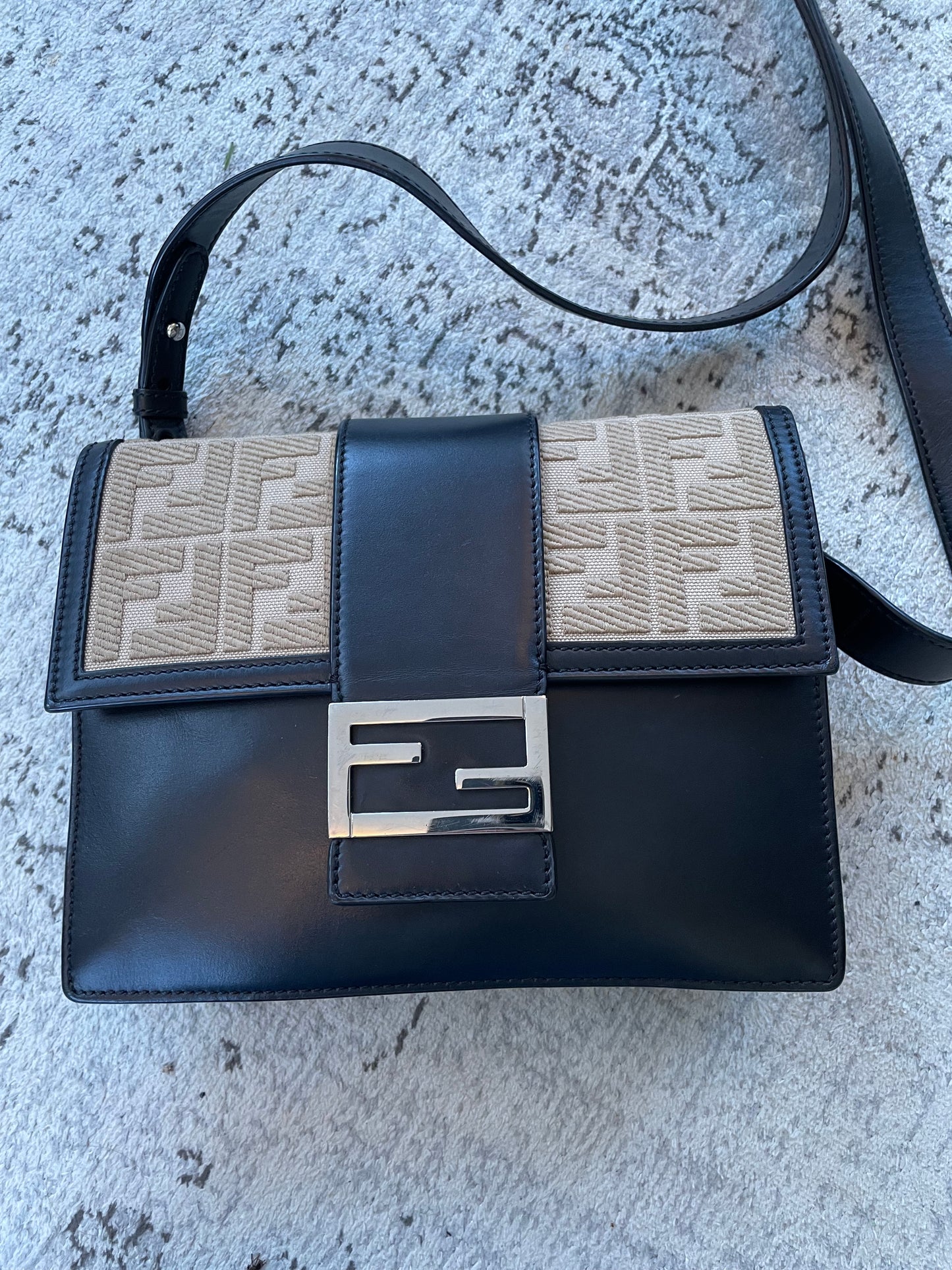 Preloved Fendi Zucca Flat Baguette Crossbody Bag