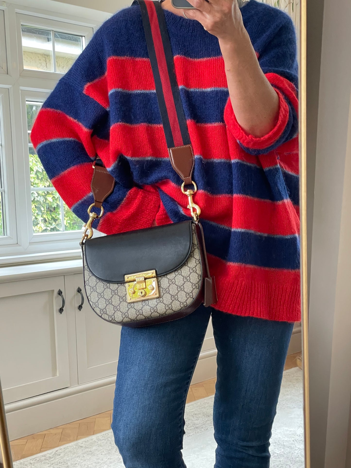 Preloved Gucci GG Supreme Monogram Saddle Lock Messenger Shoulder Bag, Small