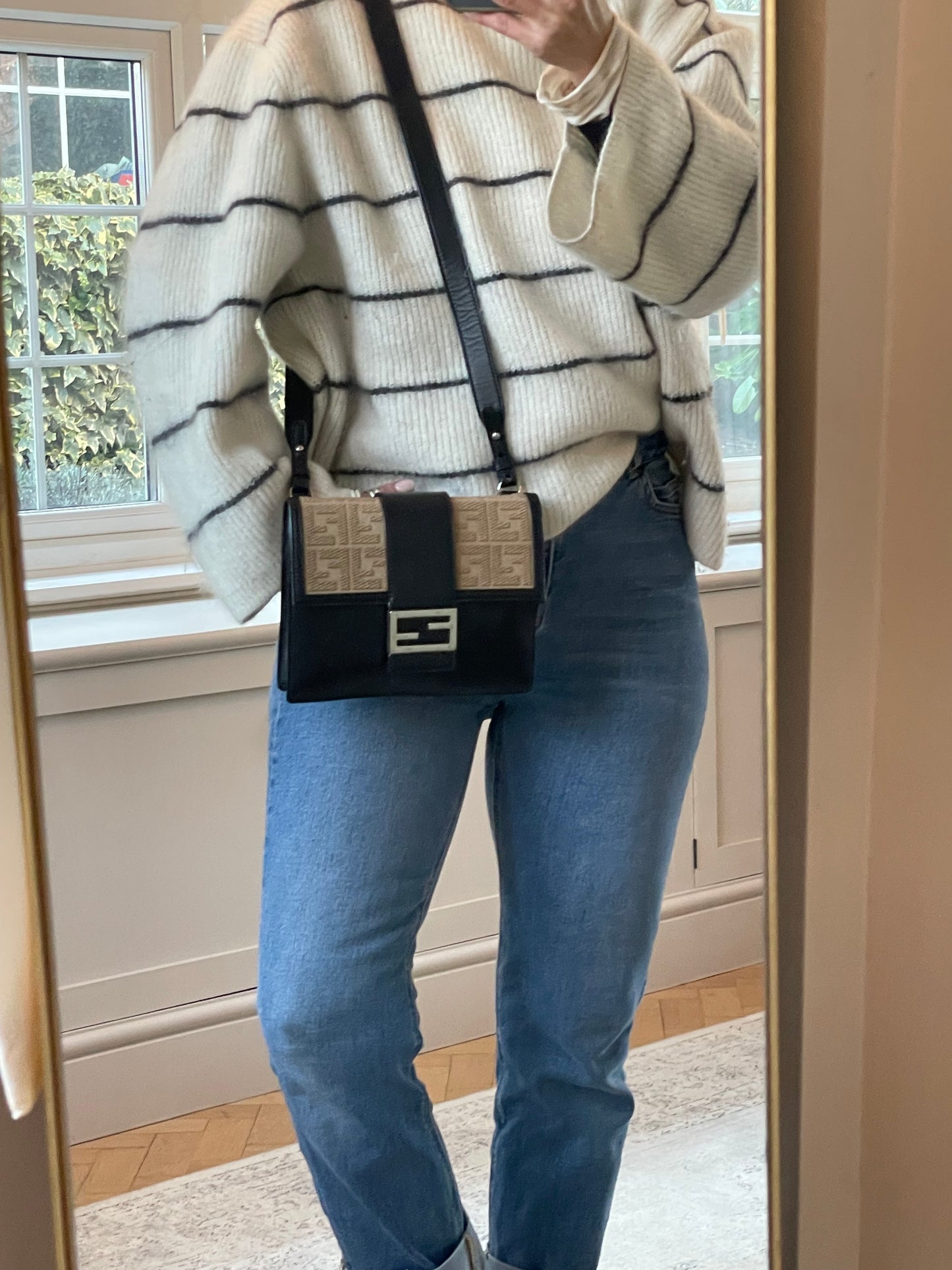 Preloved Fendi Zucca Flat Baguette Crossbody Bag