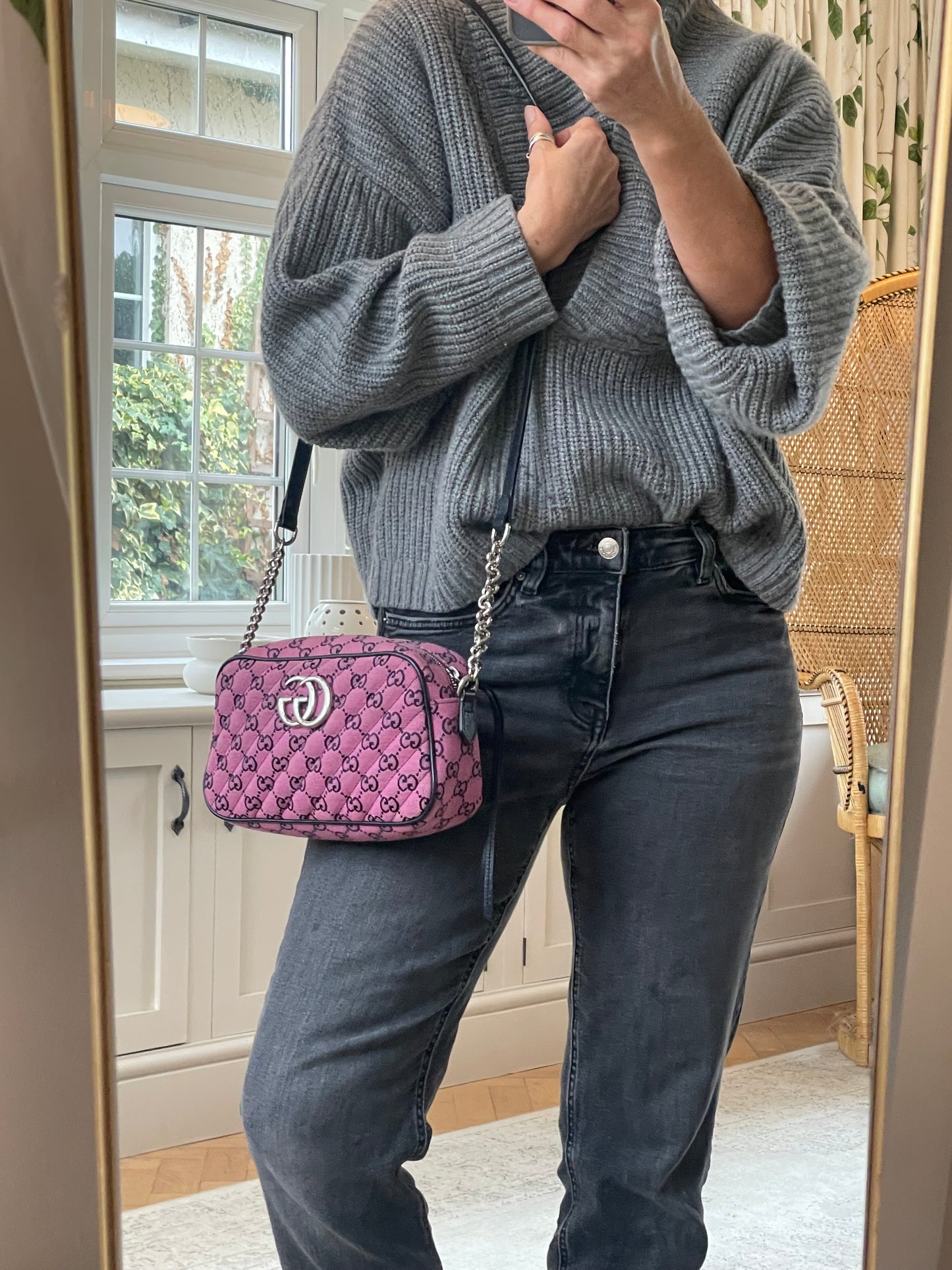 Preloved Gucci Diagonal Quilted Canvas Marmont Camera Bag, Small