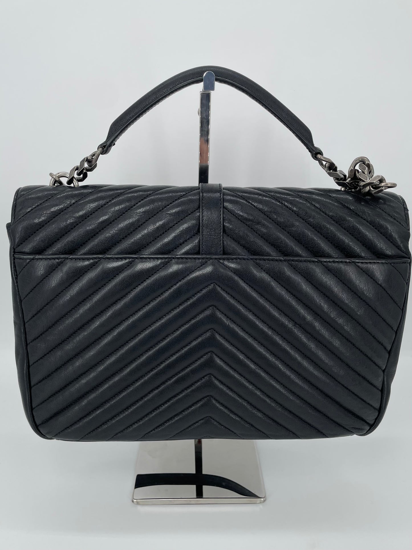 Preloved Saint Laurent Matelasse Chevron Monogram College Bag, Large