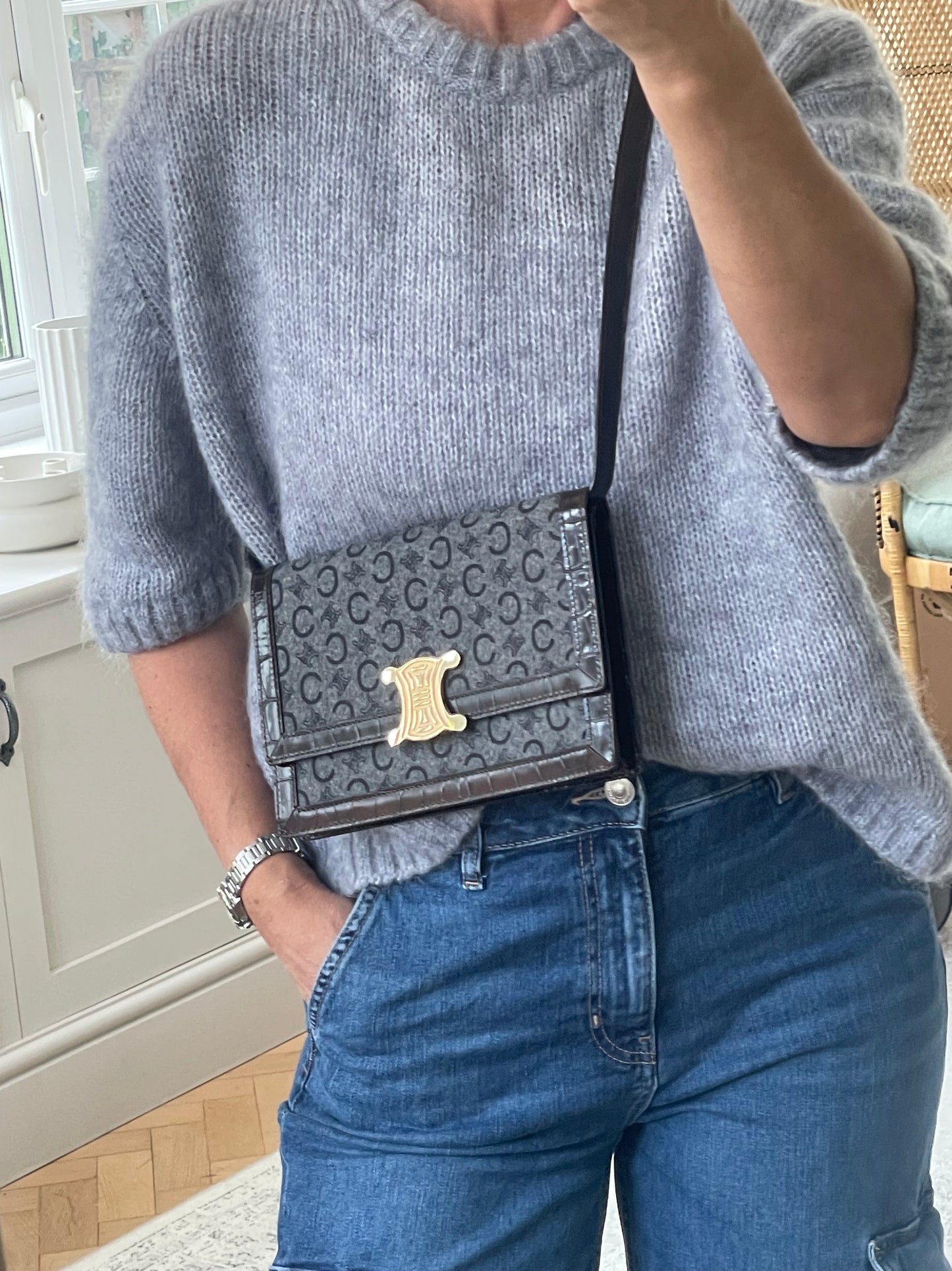 Preloved Celine C Triomphe Shoulder Bag