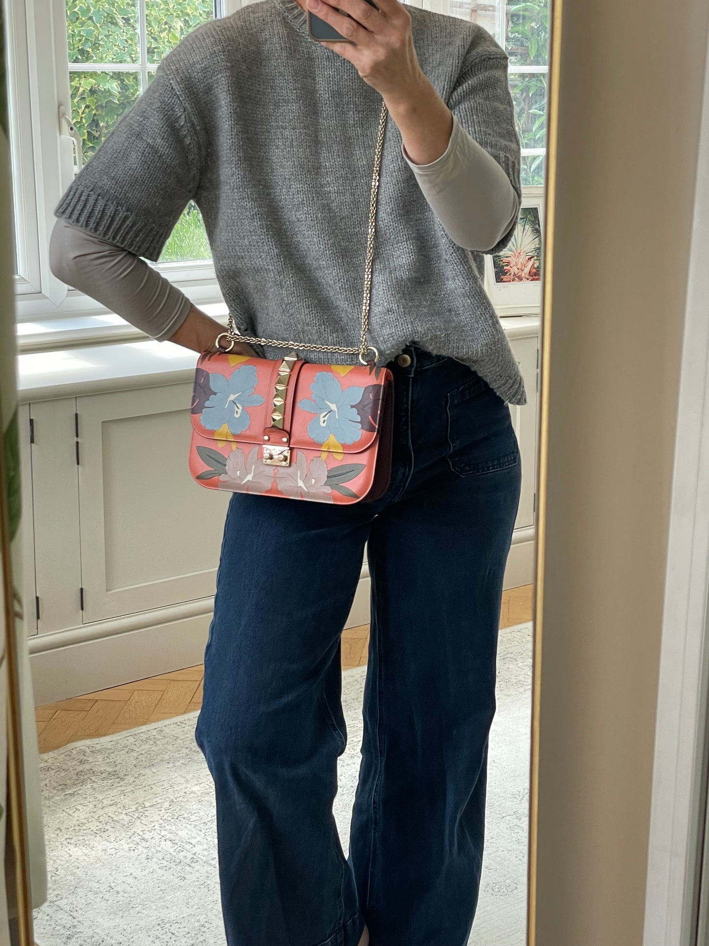 Preloved Valentino Garavani, Vitello Floral Glam Lock Rockstud Flap bag, Medium