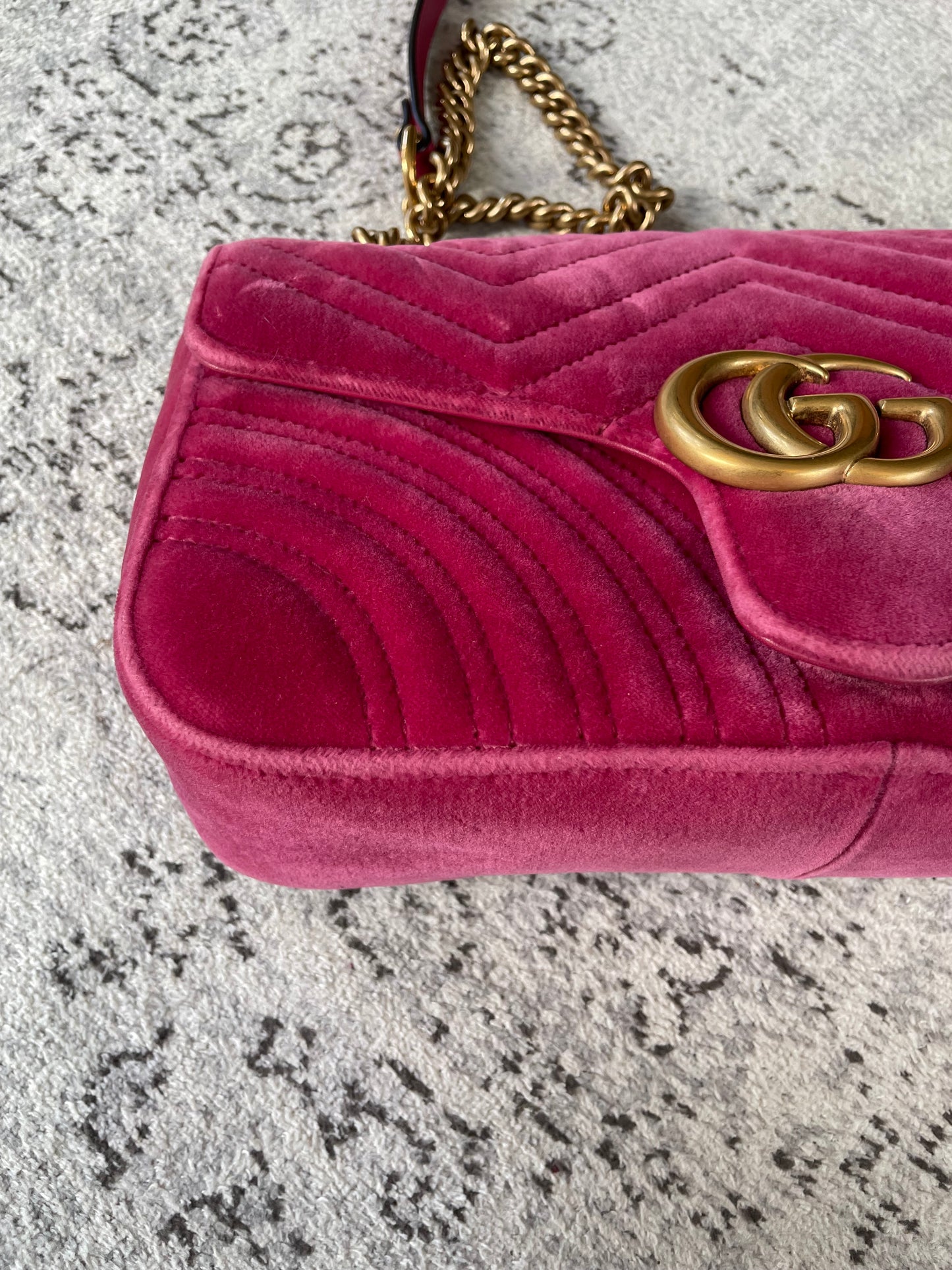 Preloved Gucci Velvet Matelasse GG Marmont Shoulder Bag, Small