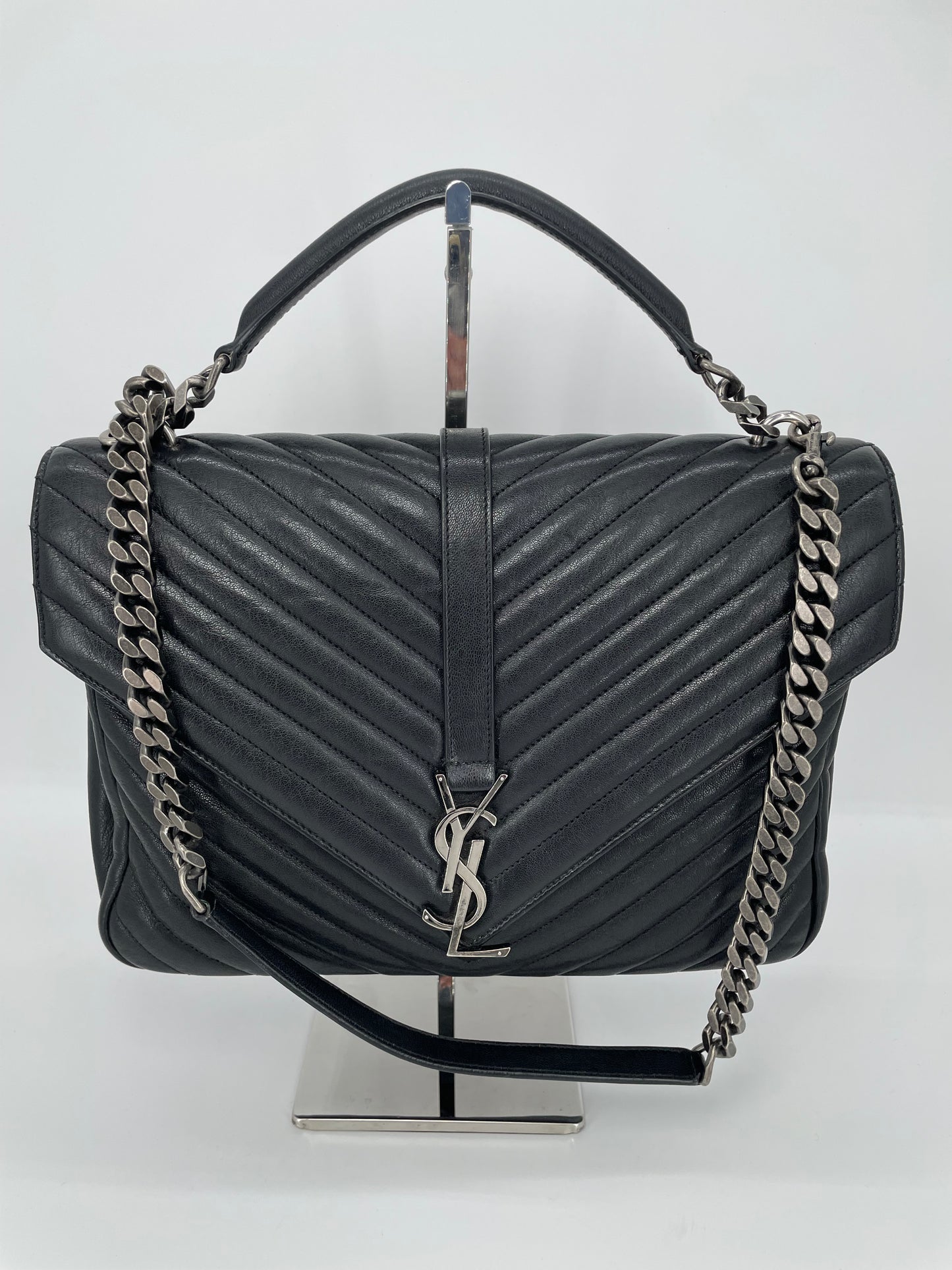 Preloved Saint Laurent Matelasse Chevron Monogram College Bag, Large