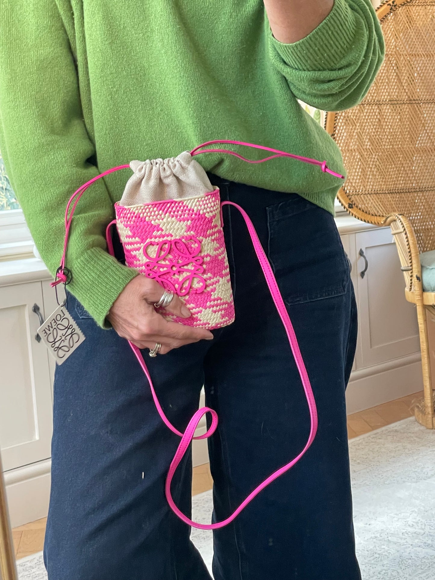 Preloved Loewe x Paula's Ibiza Woven Anagram Square Pocket Raffia Bag