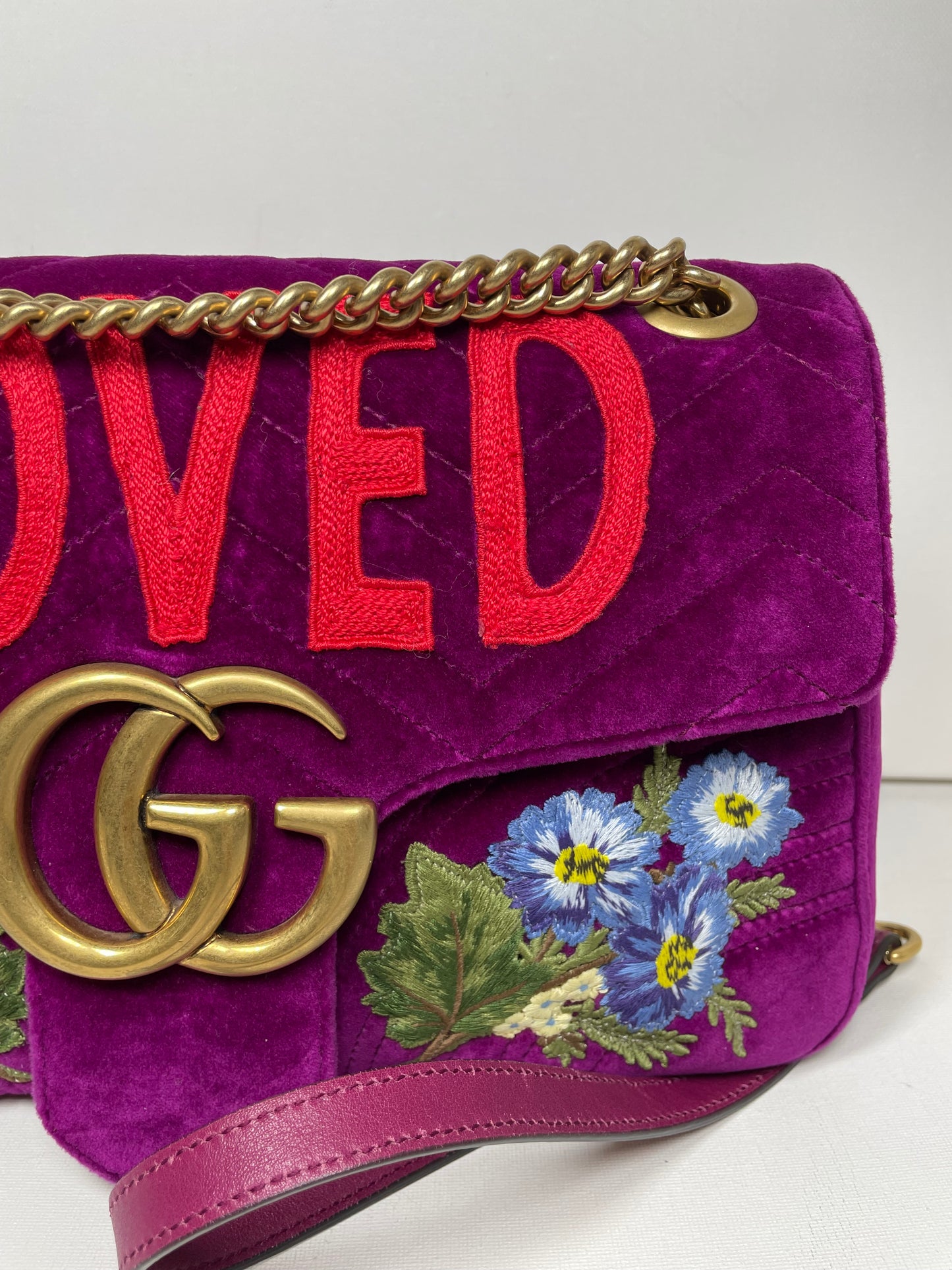 Preloved Gucci  Embroidered ‘LOVED’ Marmont shoulder Bag, Medium