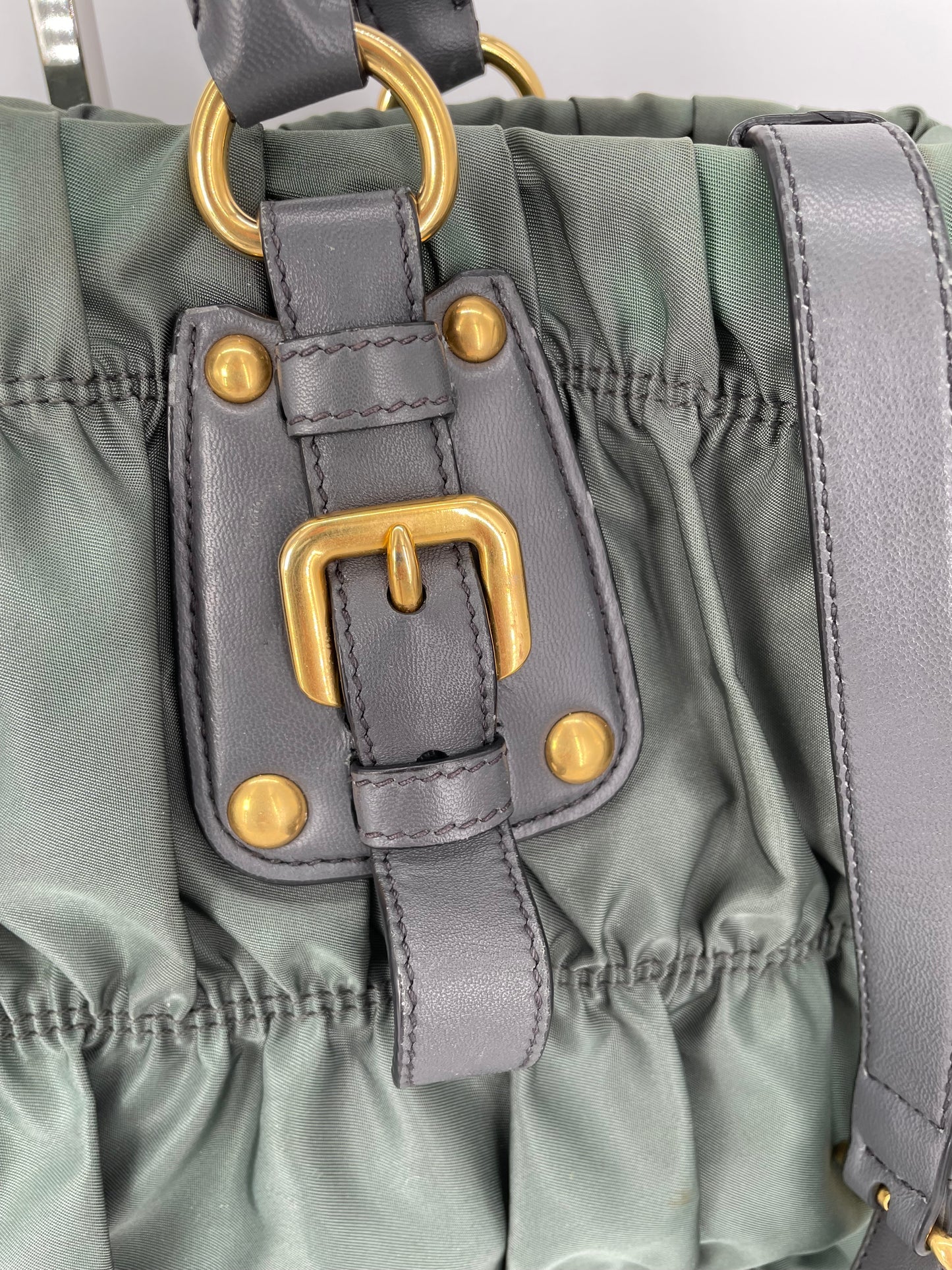 Preloved Prada Tessuto Nylon Gaufre Gathered Tote with Long Shoulder Strap