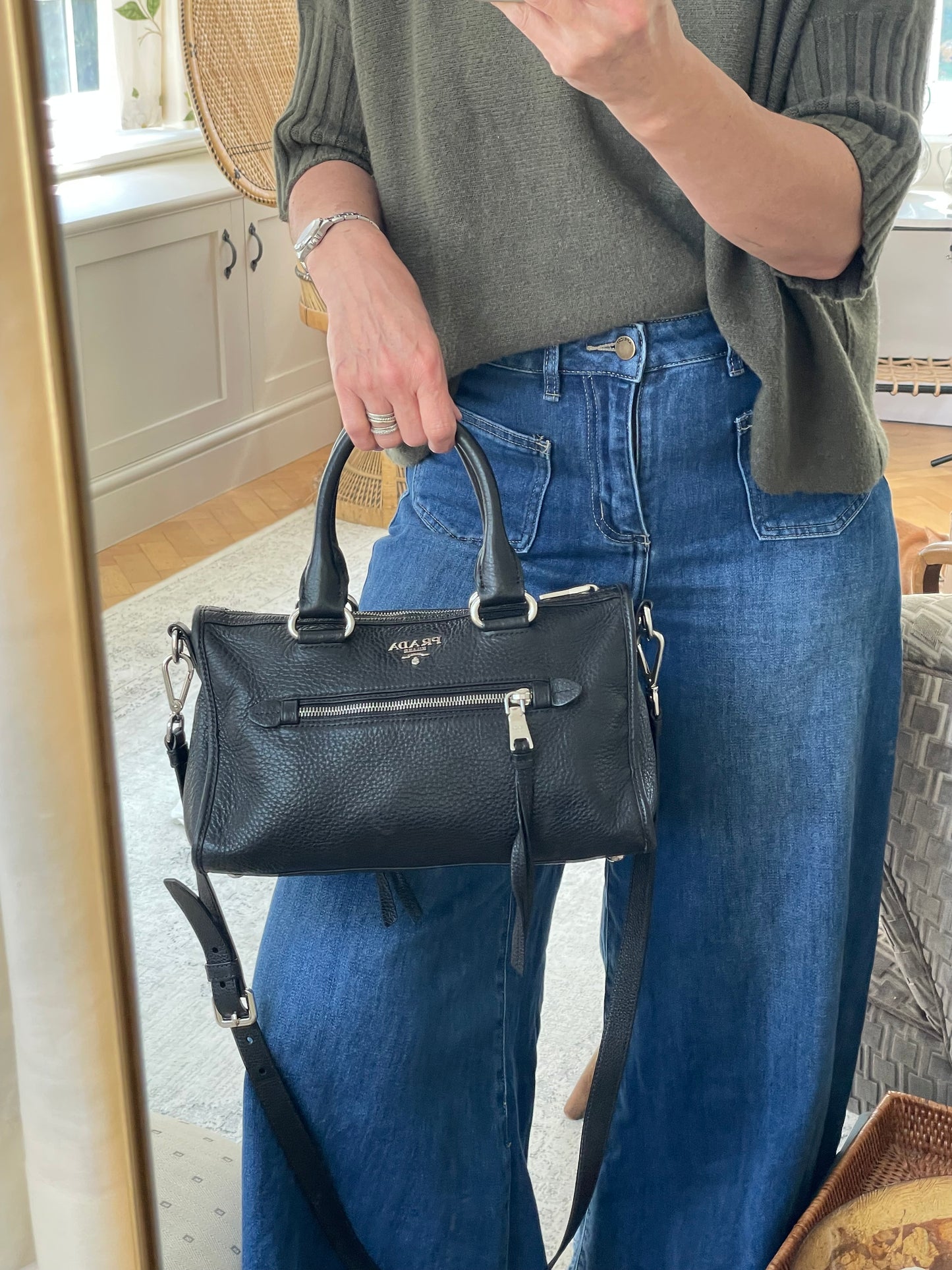 Preloved Prada Vitello Daino Bauletto Bag, Small