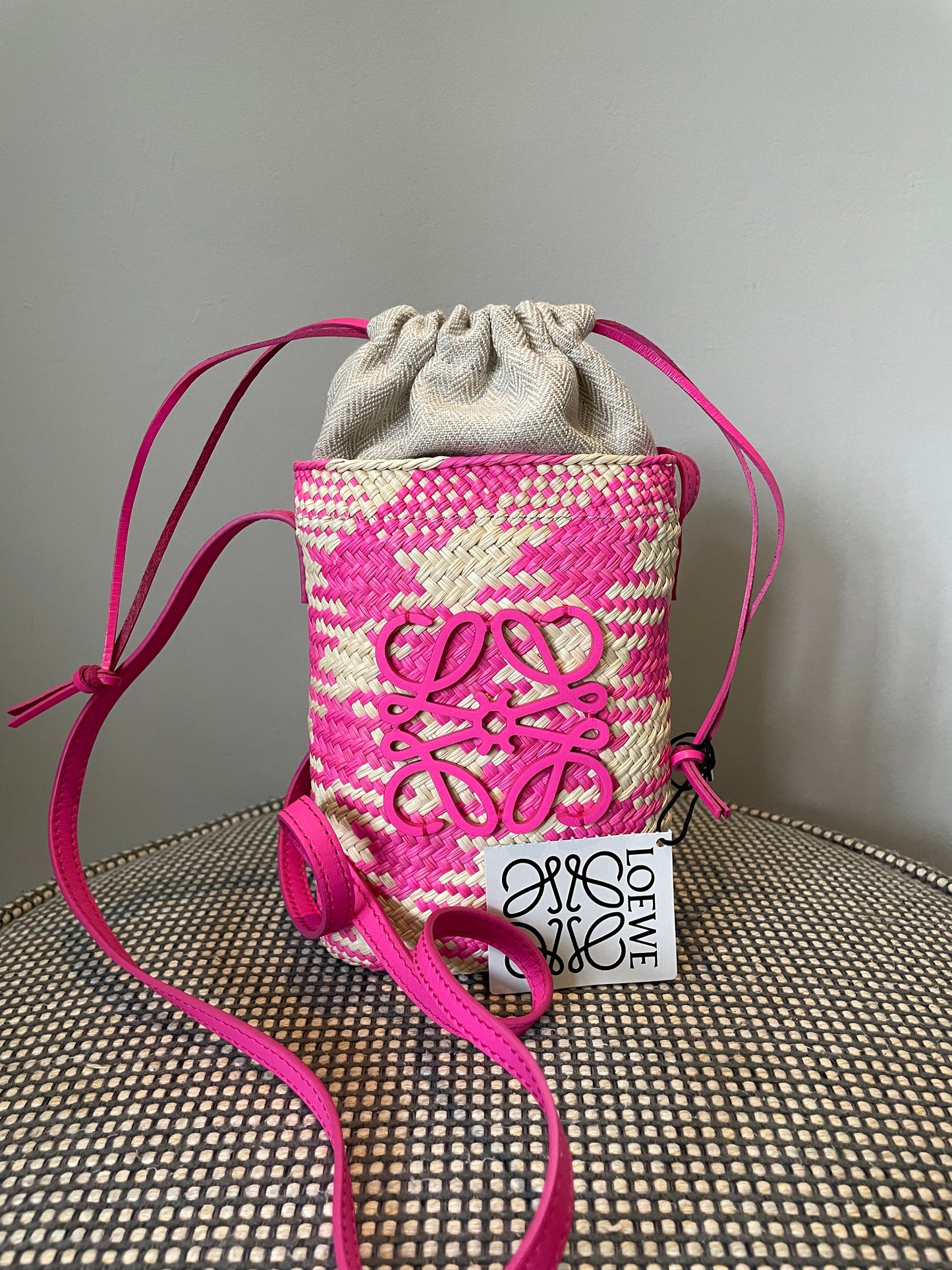 Preloved Loewe x Paula's Ibiza Woven Anagram Square Pocket Raffia Bag