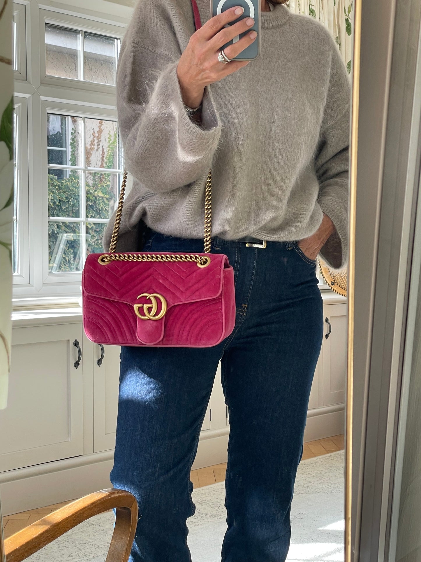 Preloved Gucci Velvet Matelasse GG Marmont Shoulder Bag, Small