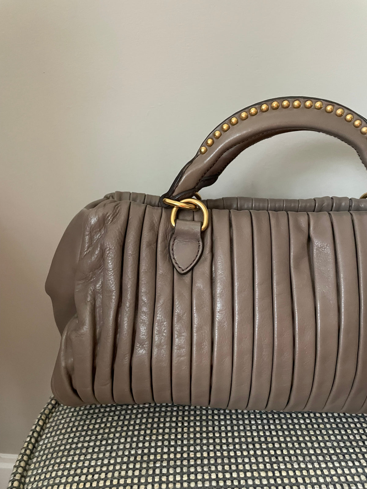 Preloved Miu Miu Plisse Pleated Leather Top handle bag
