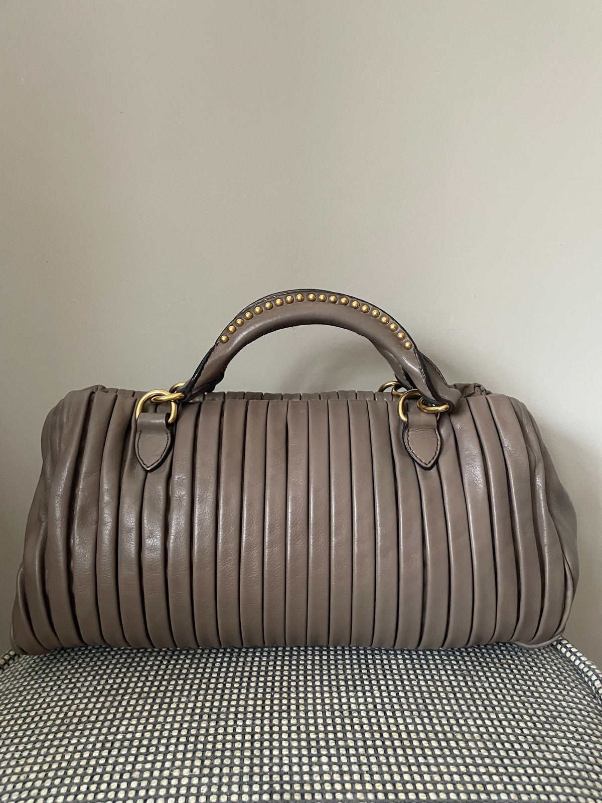 Preloved Miu Miu Plisse Pleated Leather Top handle bag