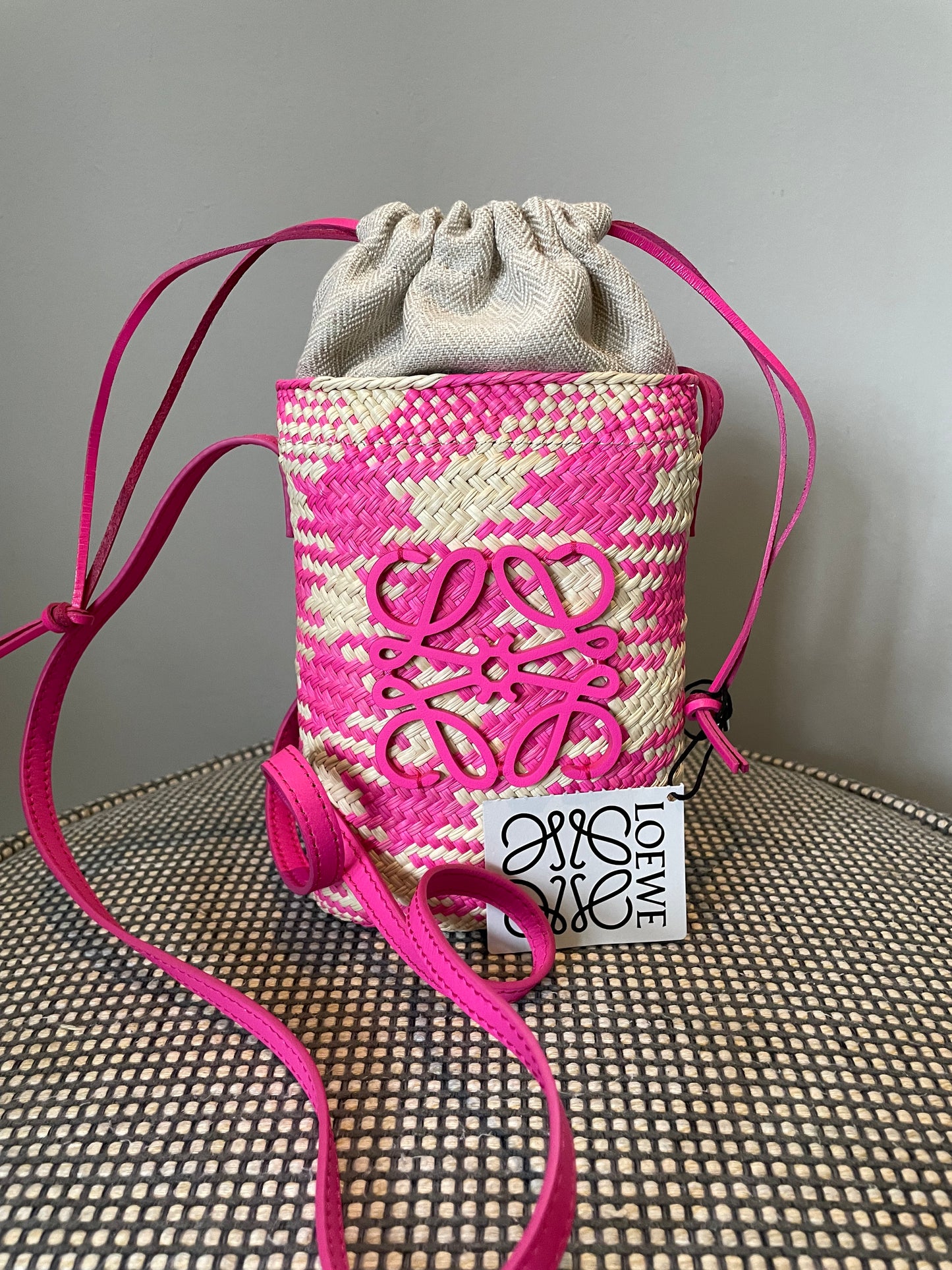 Preloved Loewe x Paula's Ibiza Woven Anagram Square Pocket Raffia Bag