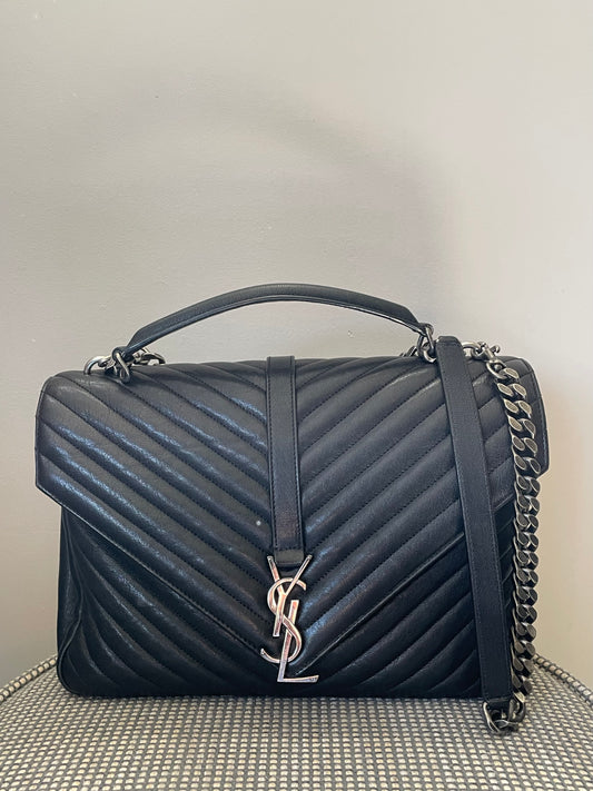 Preloved Saint Laurent Matelasse Chevron Monogram College Bag, Large