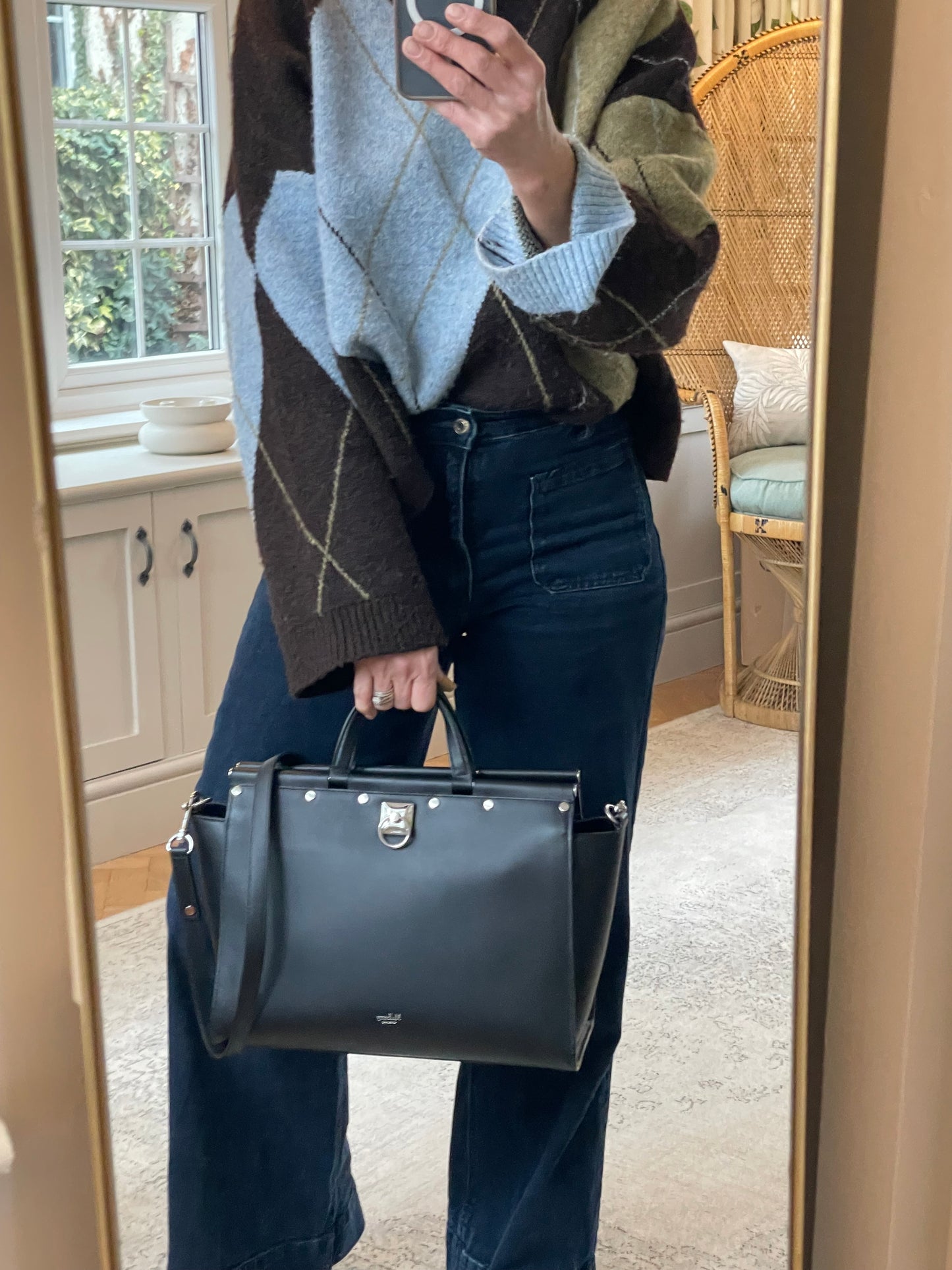 Preloved Mulberry Iris Top Handle Flat Stud Tote Bag with Long Strap