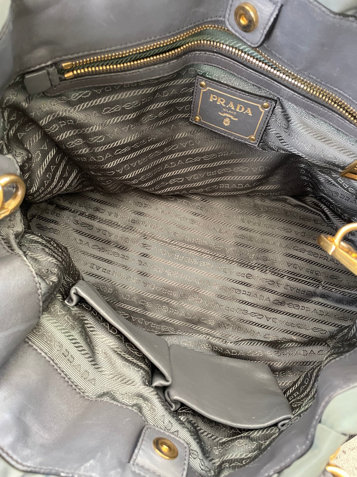 Preloved Prada Tessuto Nylon Gaufre Gathered Tote with Long Shoulder Strap