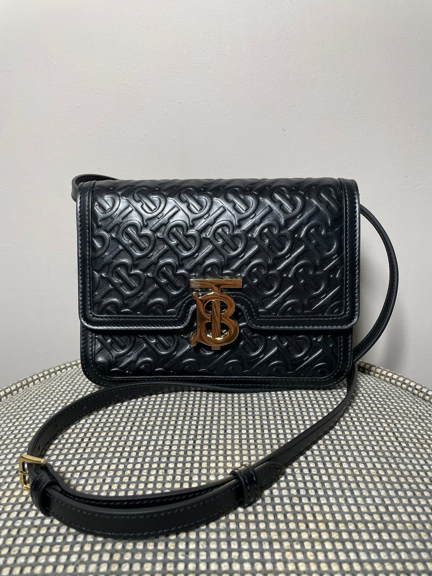 Preloved Burberry Monogram TB Shoulder Bag, Small