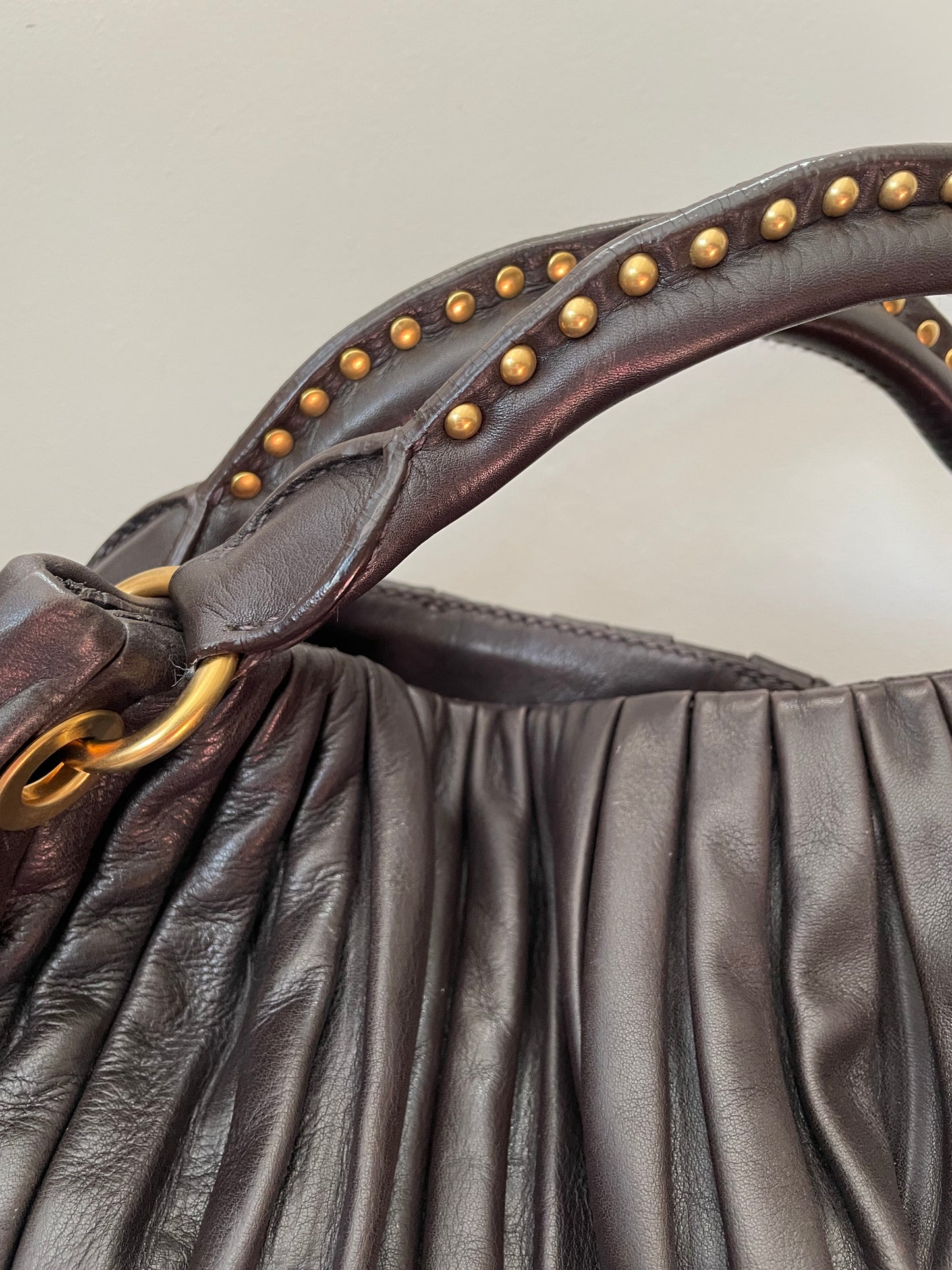 Preloved Miu Miu Pleated Leather Tote Bag with Long Strap