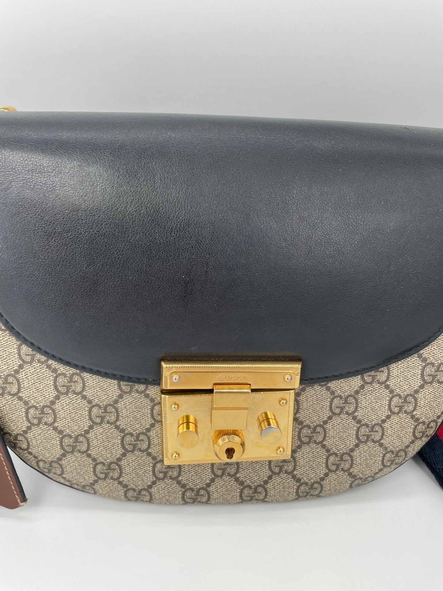 Preloved Gucci GG Supreme Monogram Saddle Lock Messenger Shoulder Bag, Small